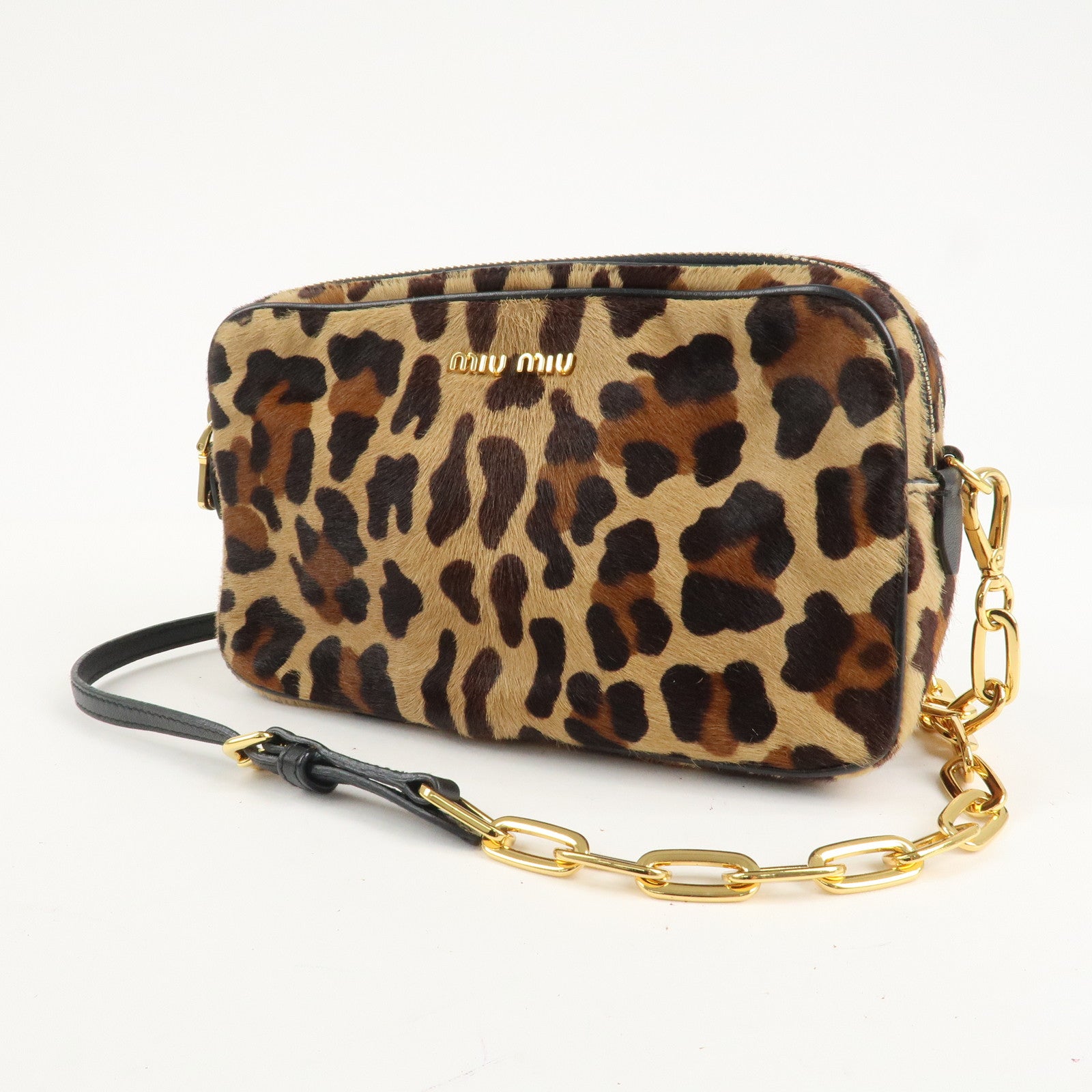 MIU MIU Unborn Calf Leather Shoulder Bag Beige Brown Used