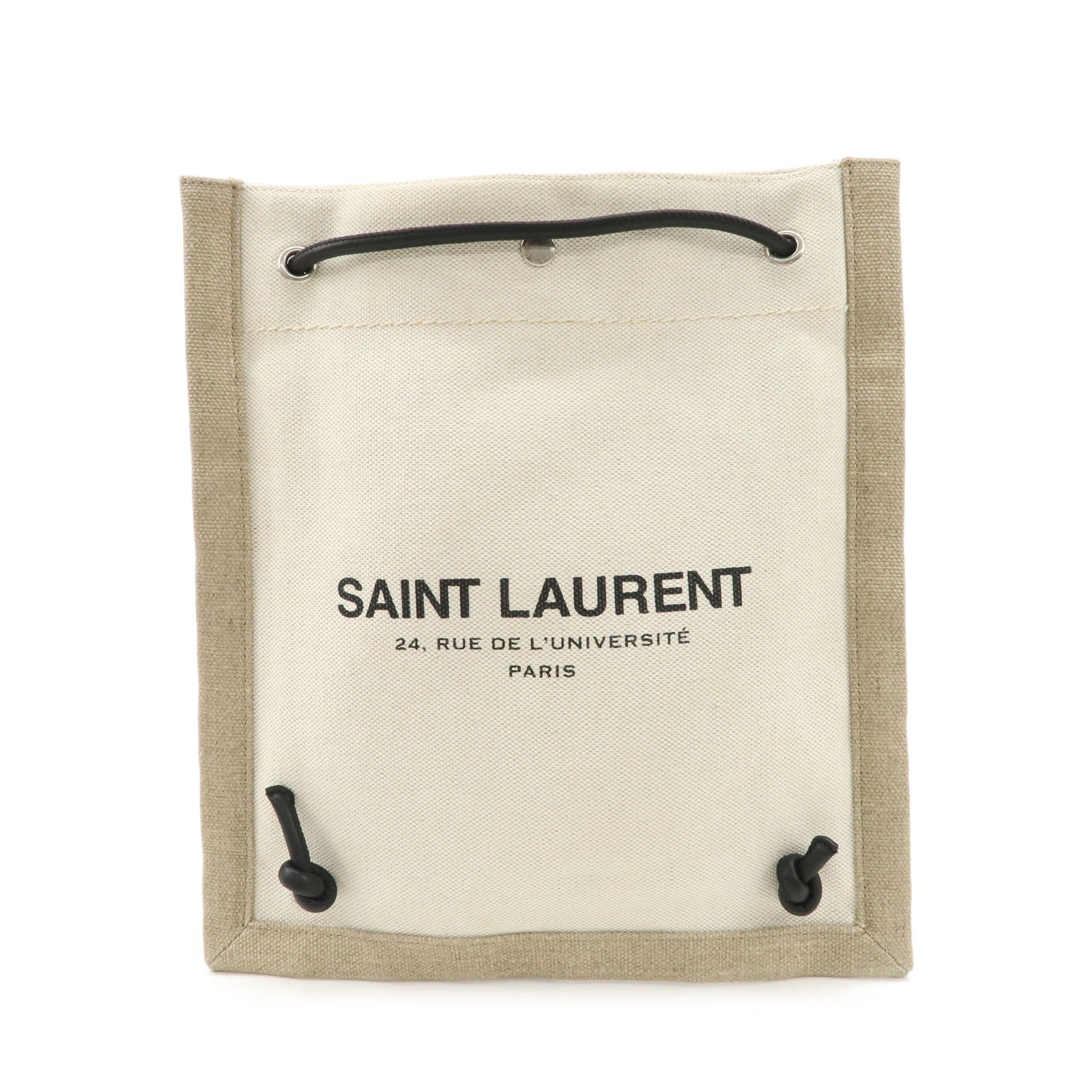 SAINT LAURENT Leather Canvas 2Way Bag Back Pack Natural 710272 Used