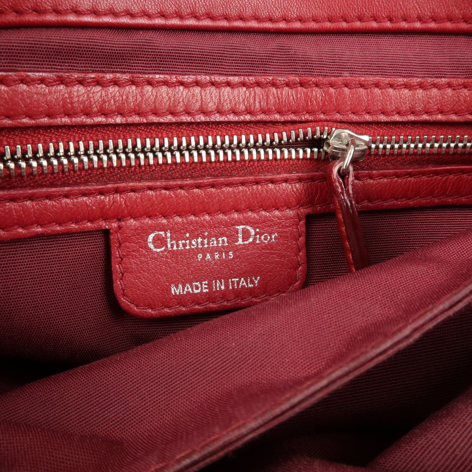 Christian Dior Canage Leather Chain Shoulder Bag Hand Bag Red