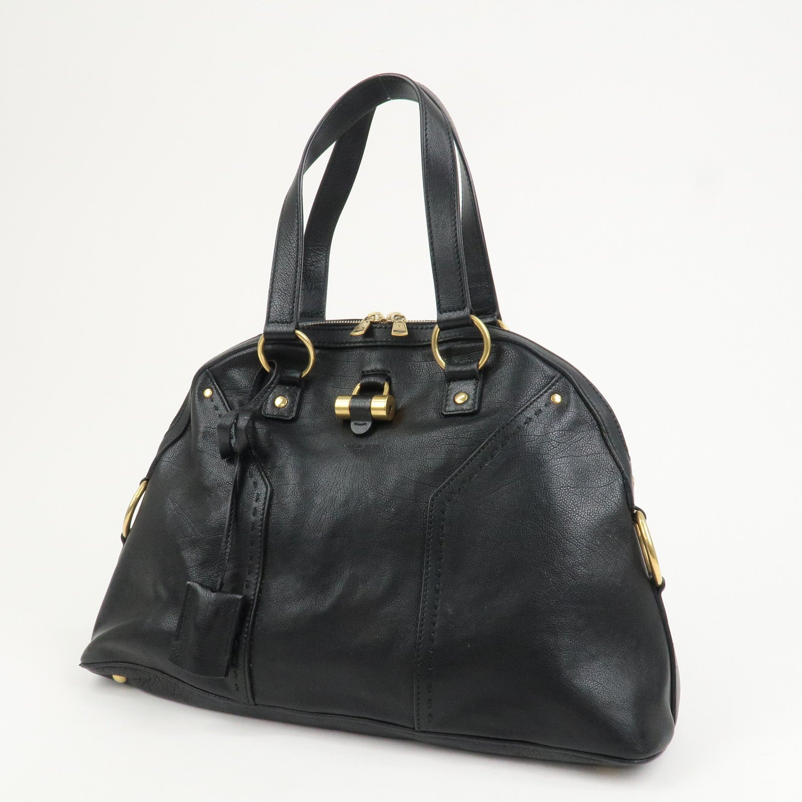SAINT LAURENT PARIS Leather Muse Hand Bag Shoulder Bag Black