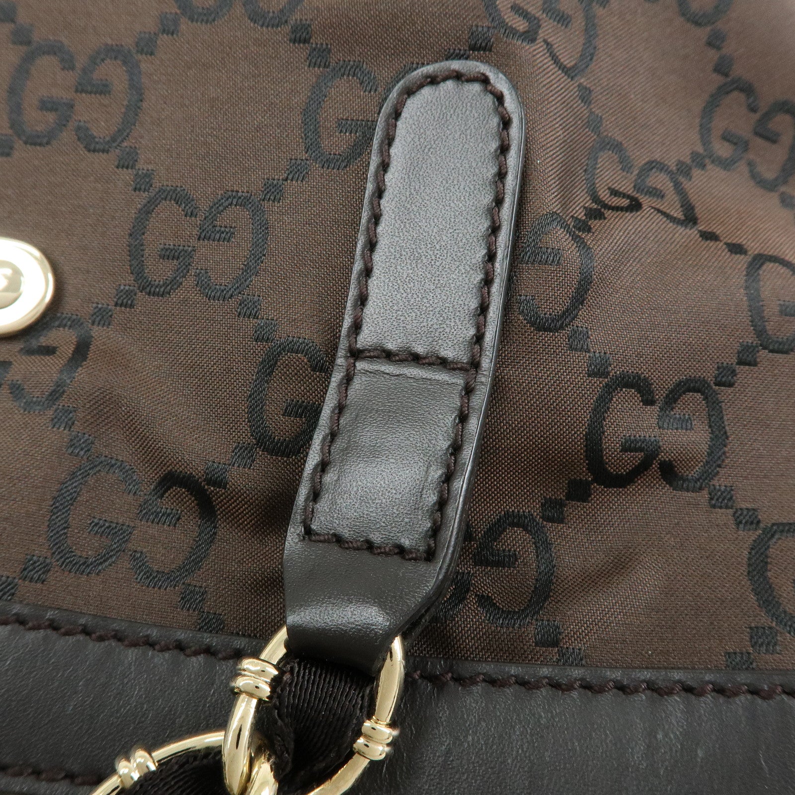 GUCCI GG Nylon Leather Chain Tote Bag Shoulder Bag Brown 196750