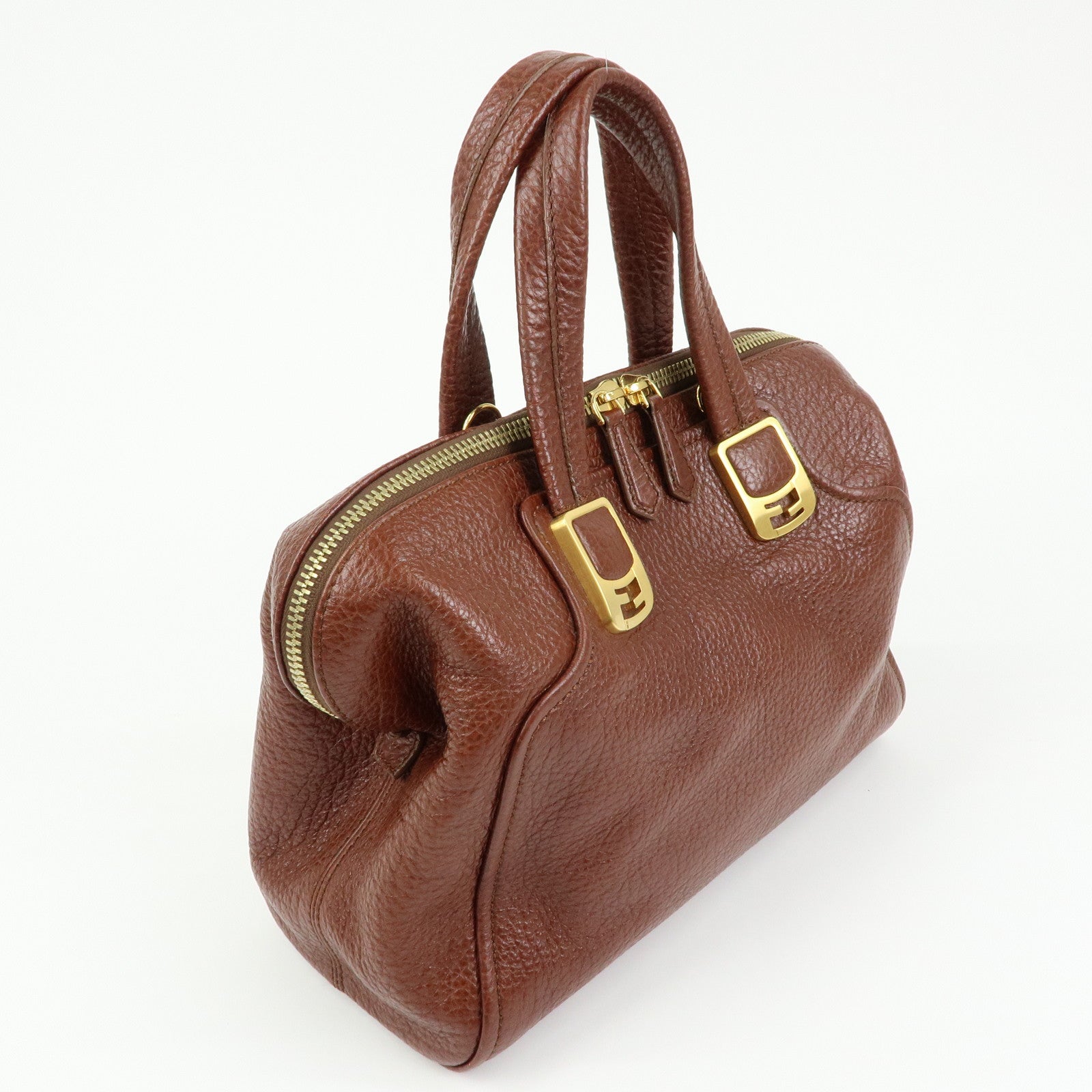 FENDI Leather 2Way Bag Hand Bag Shoulder Bag Brown 8BL114