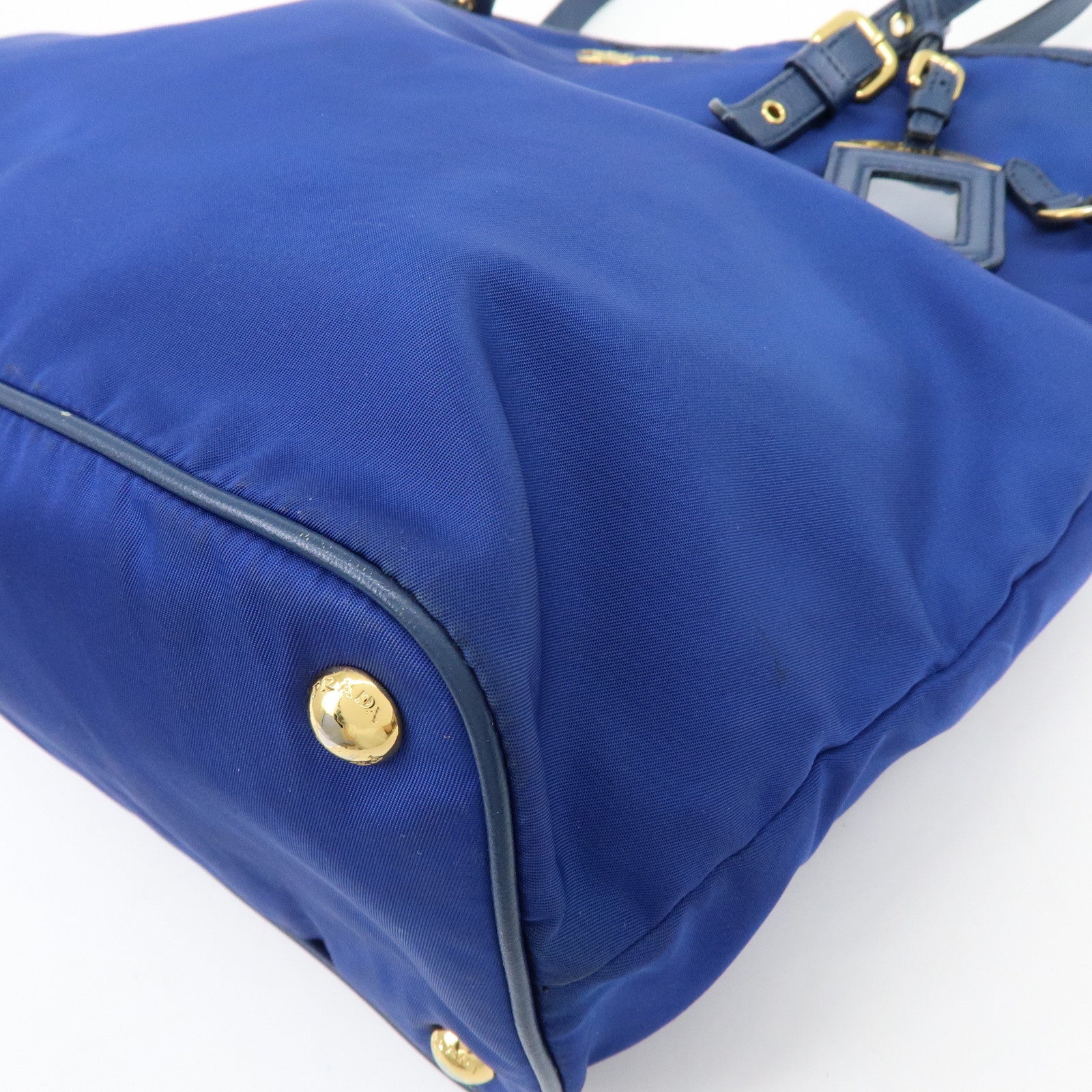 PRADA Logo Nylon Leather Tote Bag Shoulder Bag Blue BR4997