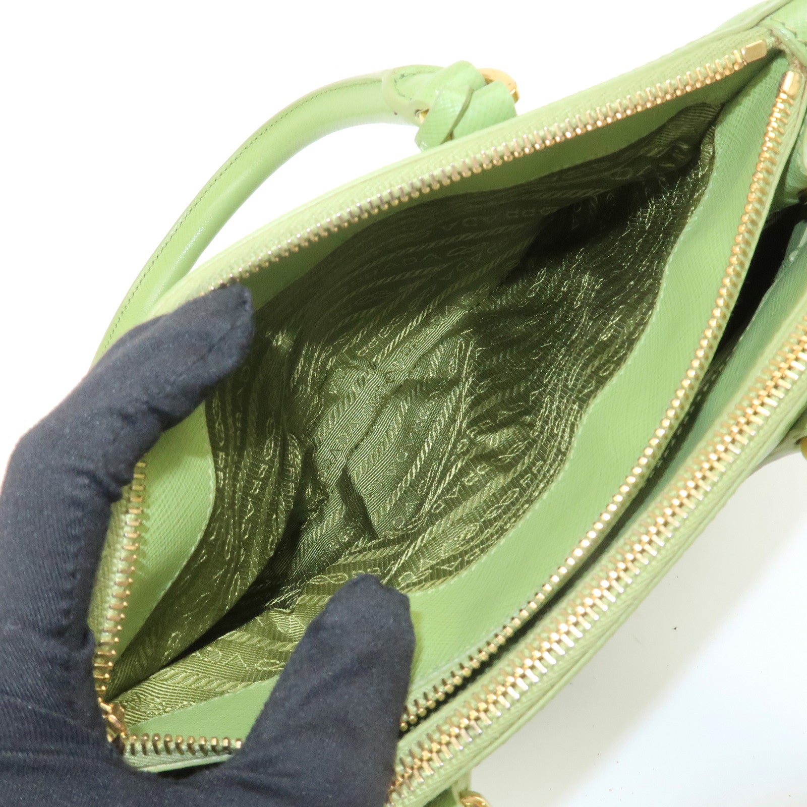 PRADA Galleria 2WAY Bag Hand Bag Shoulder Bag Light Green BN2316