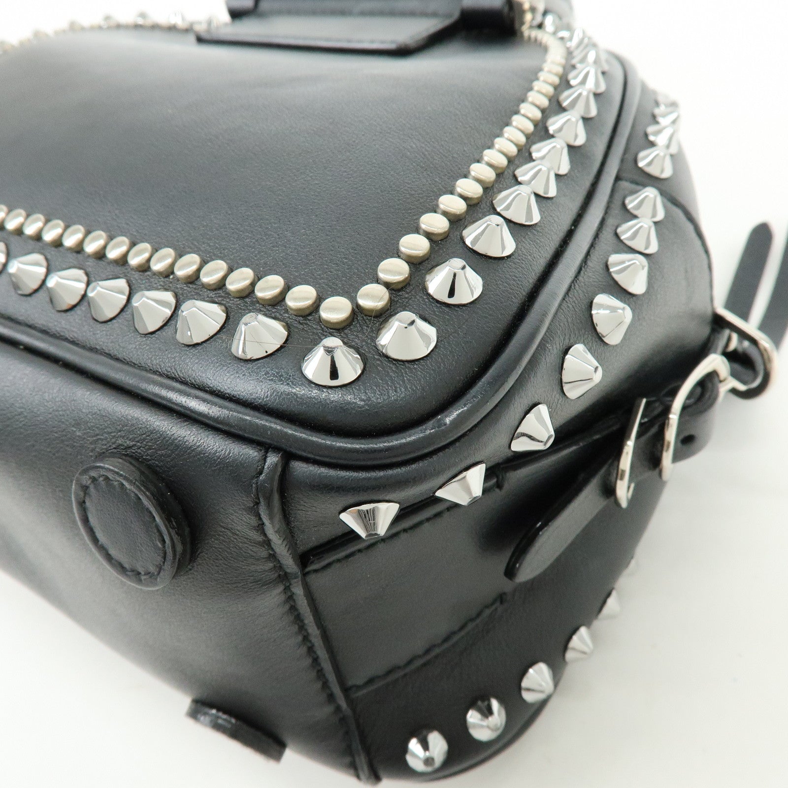 JIMMY CHOO Varenne Leather Bowling Bag Hand Bag Studs Black