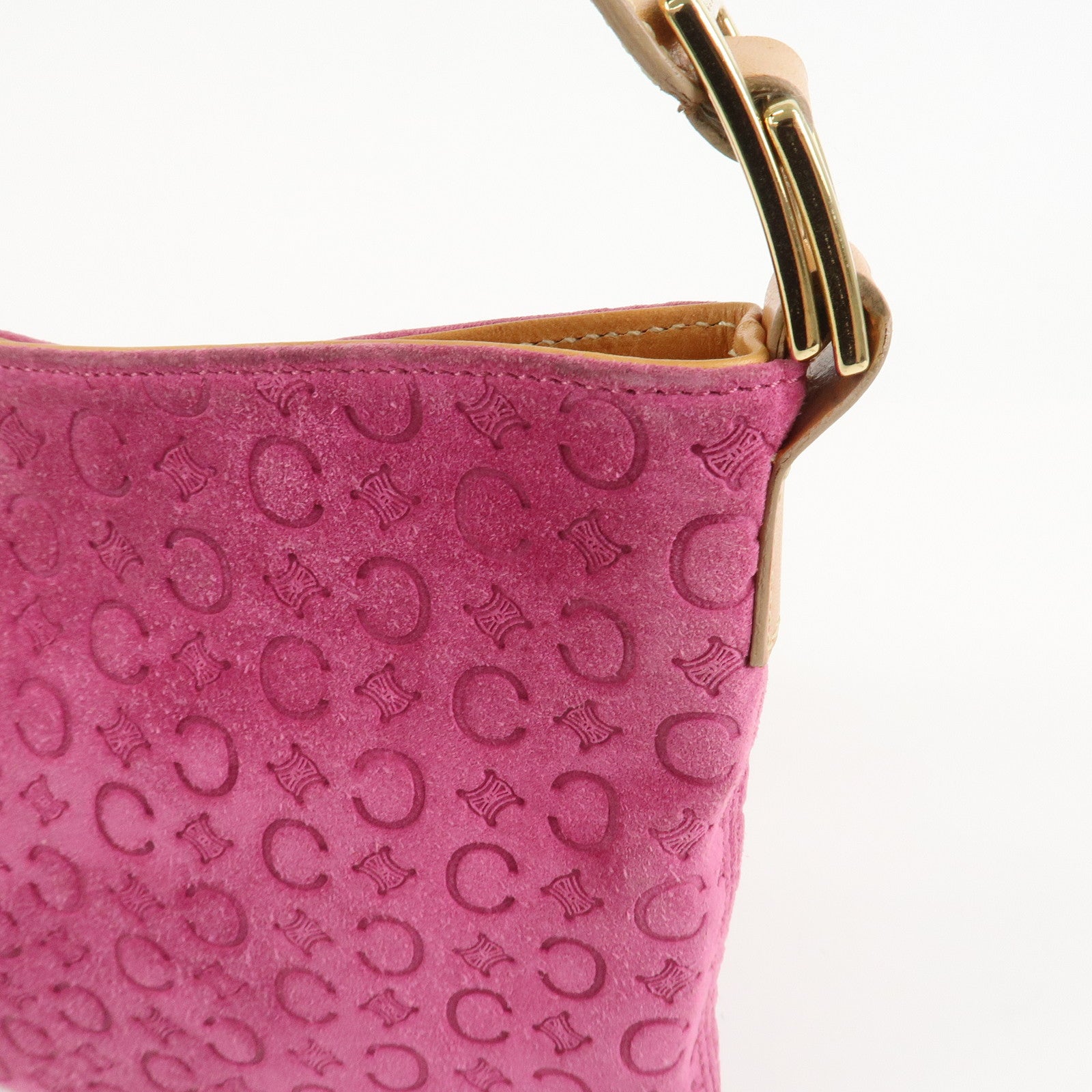 CELINE C Macadam Suede Leather Shoulder Bag Pink Light Brown
