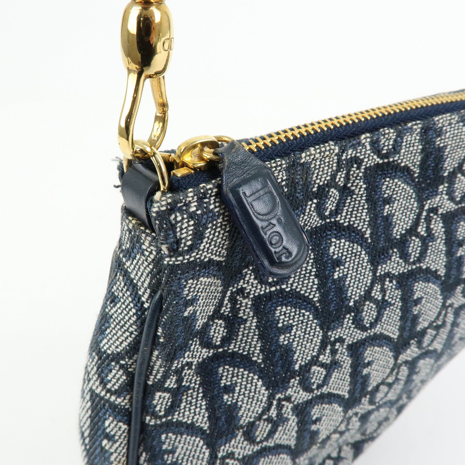 Christian Dior Trotter Jacguard Leather Saddle Bag Pouch Navy
