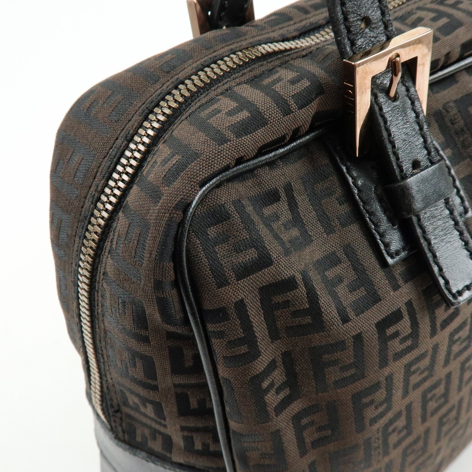 FENDI Zucchino Canvas Leather Hand Bag Boston Bag Brown 8BN005