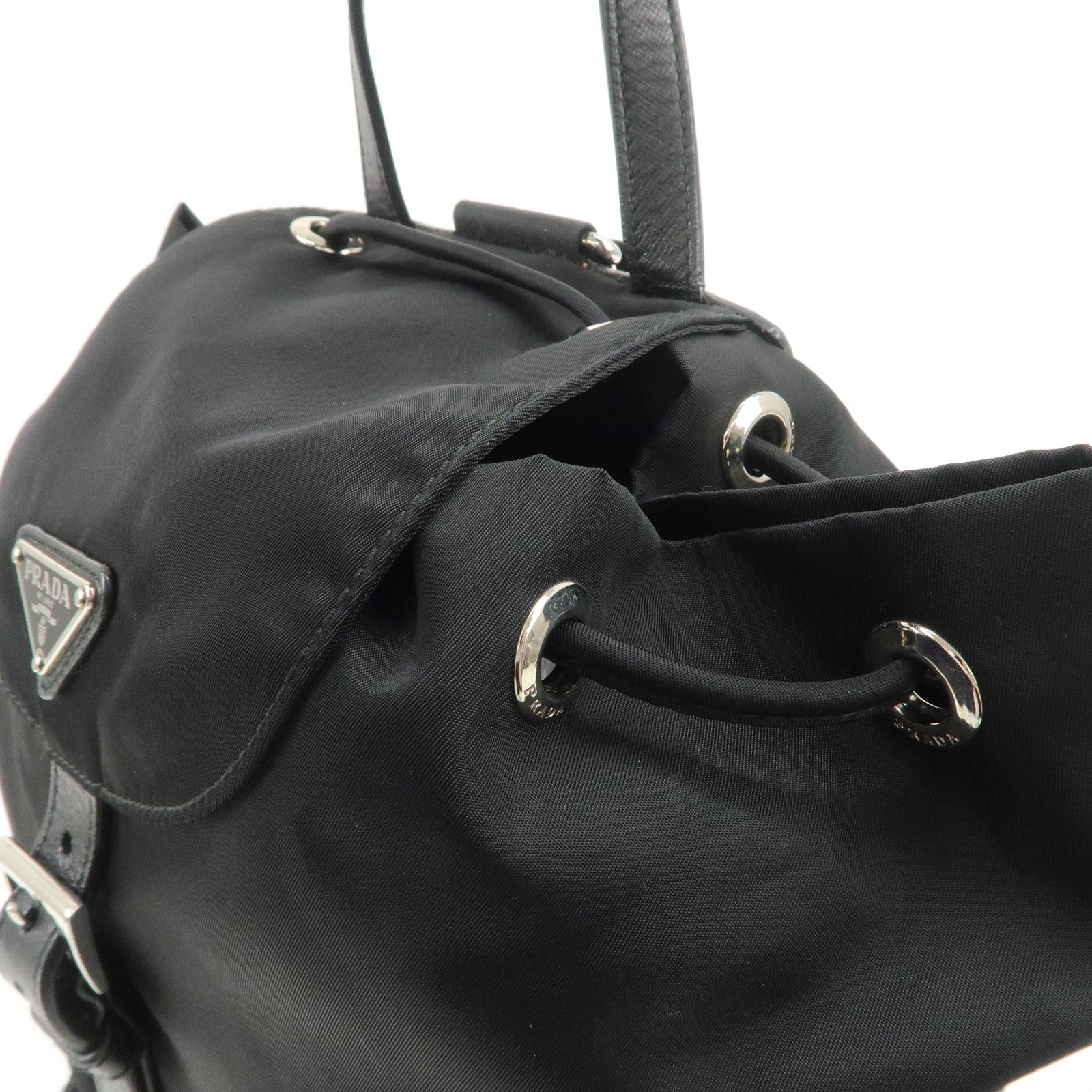 PRADA Triangle Logo Nylon Leather Backpack Rucksack Black 1BZ032