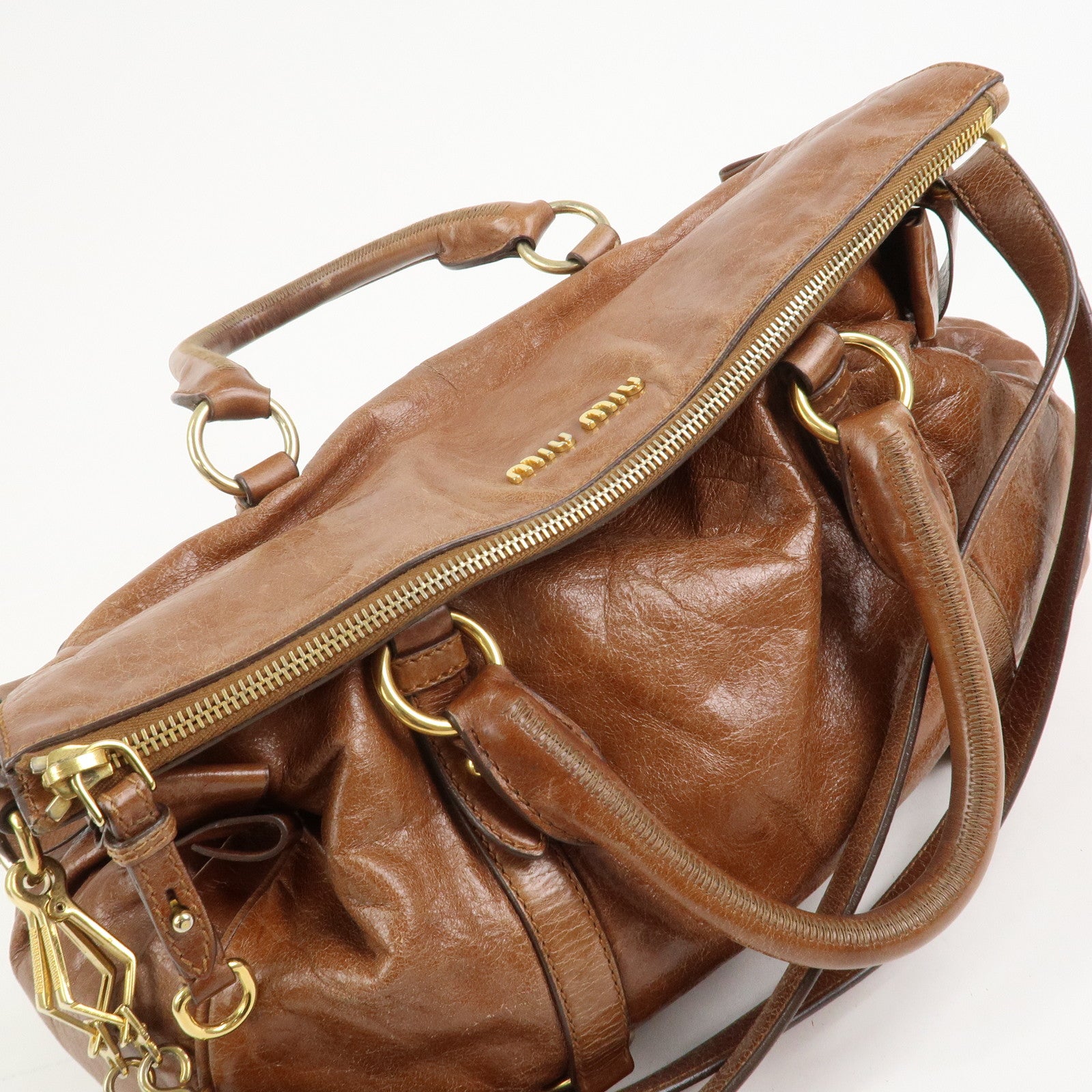 MIU MIU Leather 2Way Ribbon Shoulder Bag Hand Bag Brown RT0365