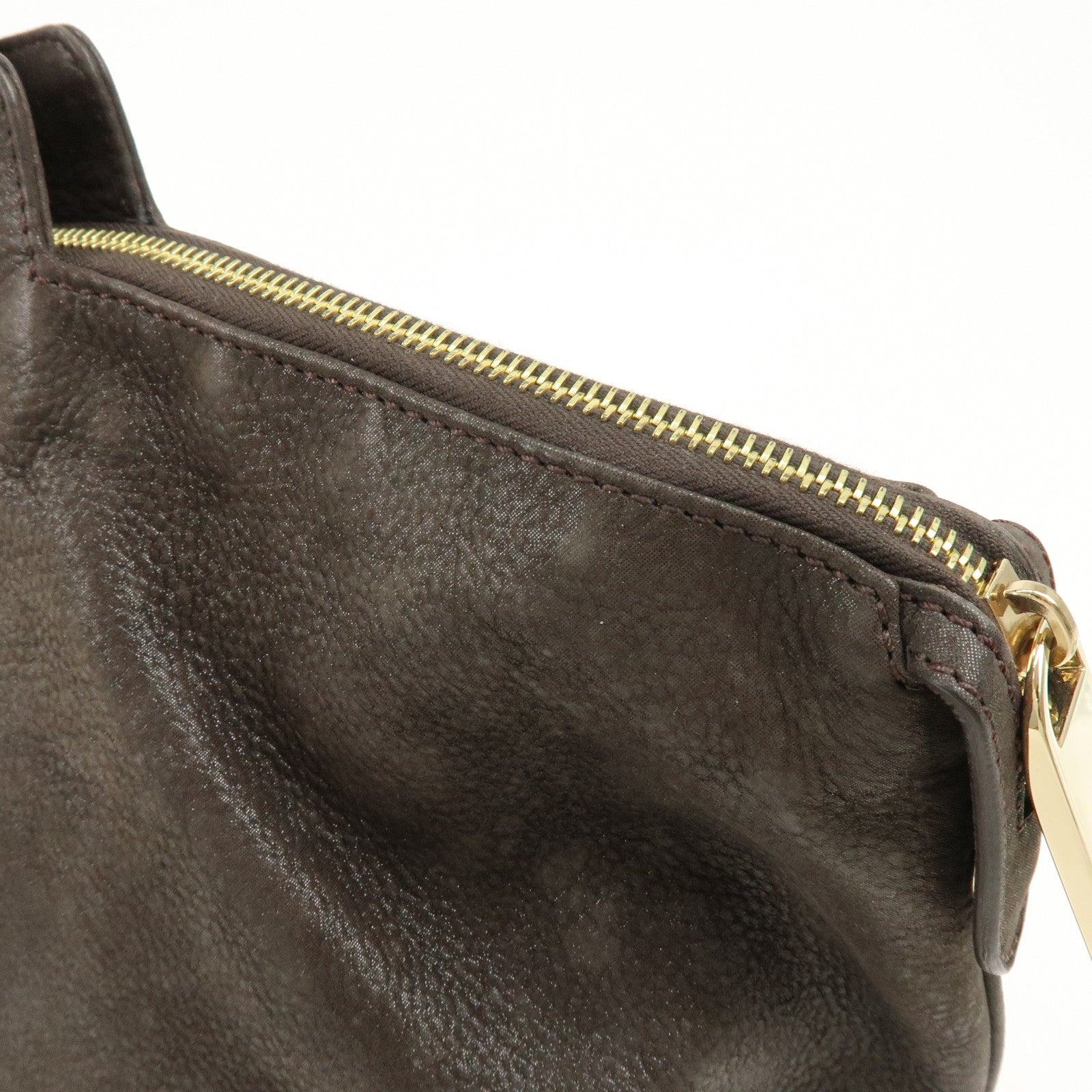 FENDI Leather Tote Bag Shoulder Bag Dark Brown 8BR636