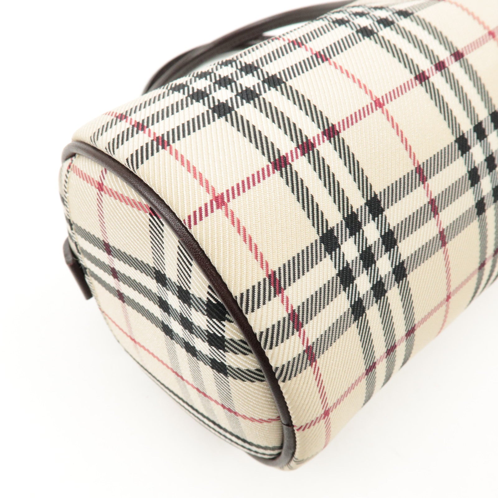 BURBERRY Leather Canvas Hand Bag Nova Plaid Beige Brown Used