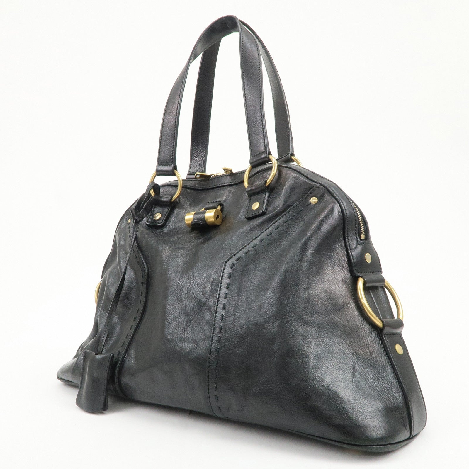 SAINT LAURENT PARIS Logo Leather Shoulder Bag Hand Bag Black 156464