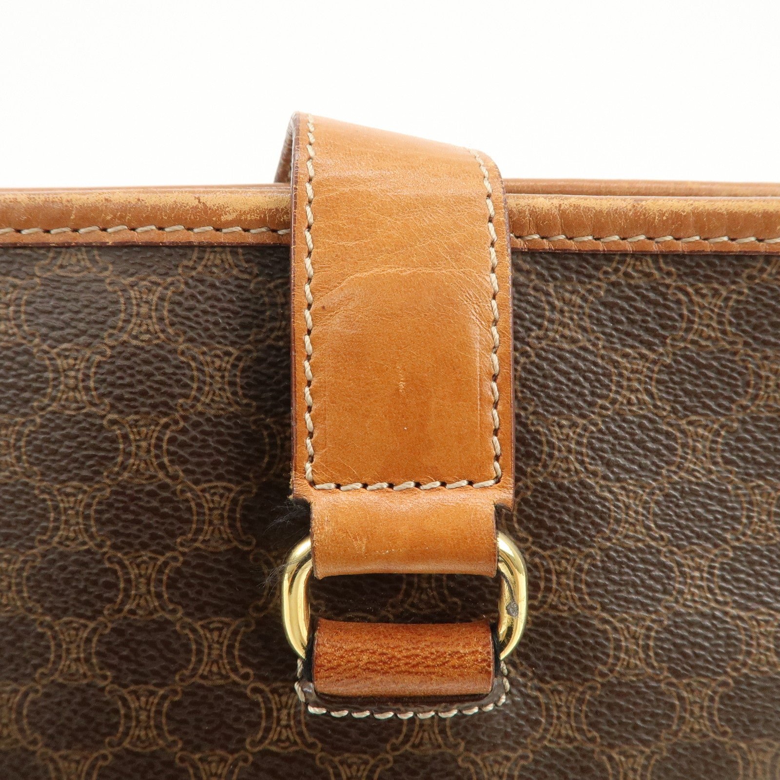 CELINE Macadam Logo Tote Bag Shoulder Bag Brown Gold