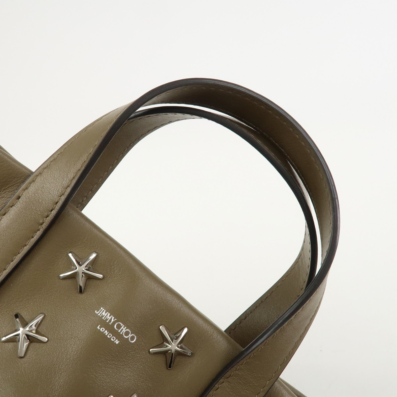 JIMMY CHOO Leather 2Way Bag Hand Bag Shoulder Bag Star Studs Brown