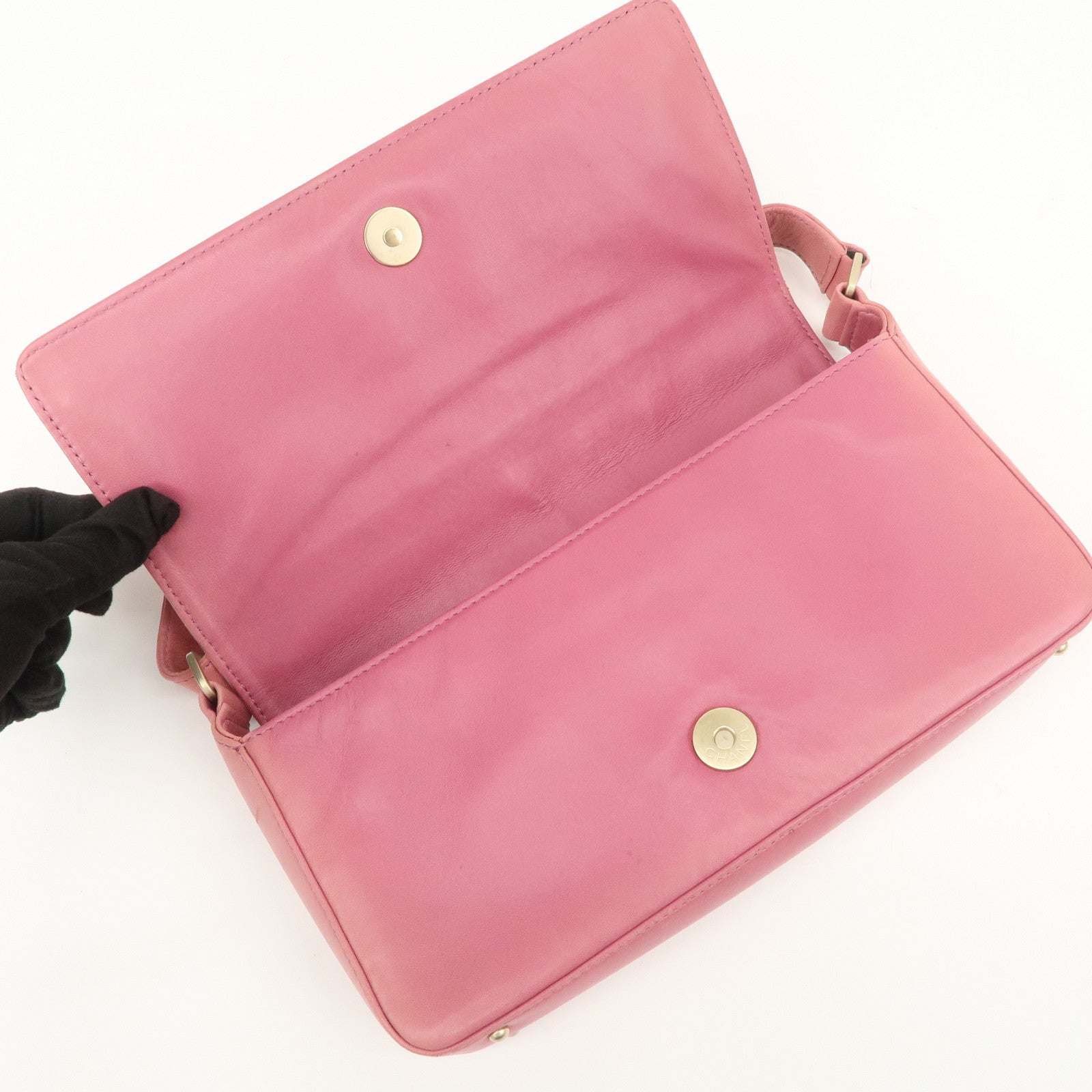 CHANEL COCO Mark Chocolate Bar Lamb Skin Shoulder Bag Pink