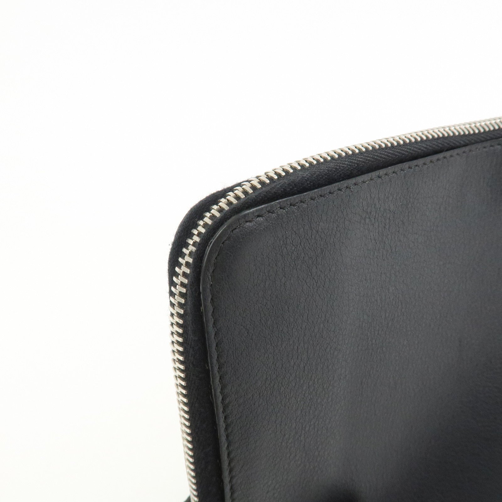 FENDI Leather Wool Apple Motif Clutch Bag Pouch Black 8M0363
