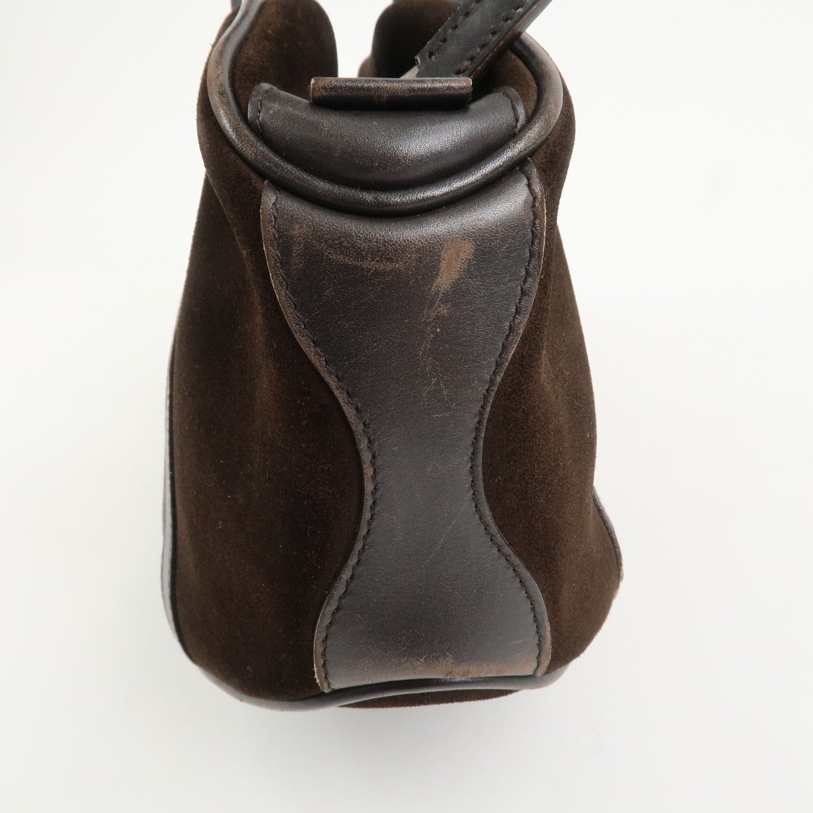 GUCCI Bamboo Suede Leather Hand Bag Dark Brown 002.1084