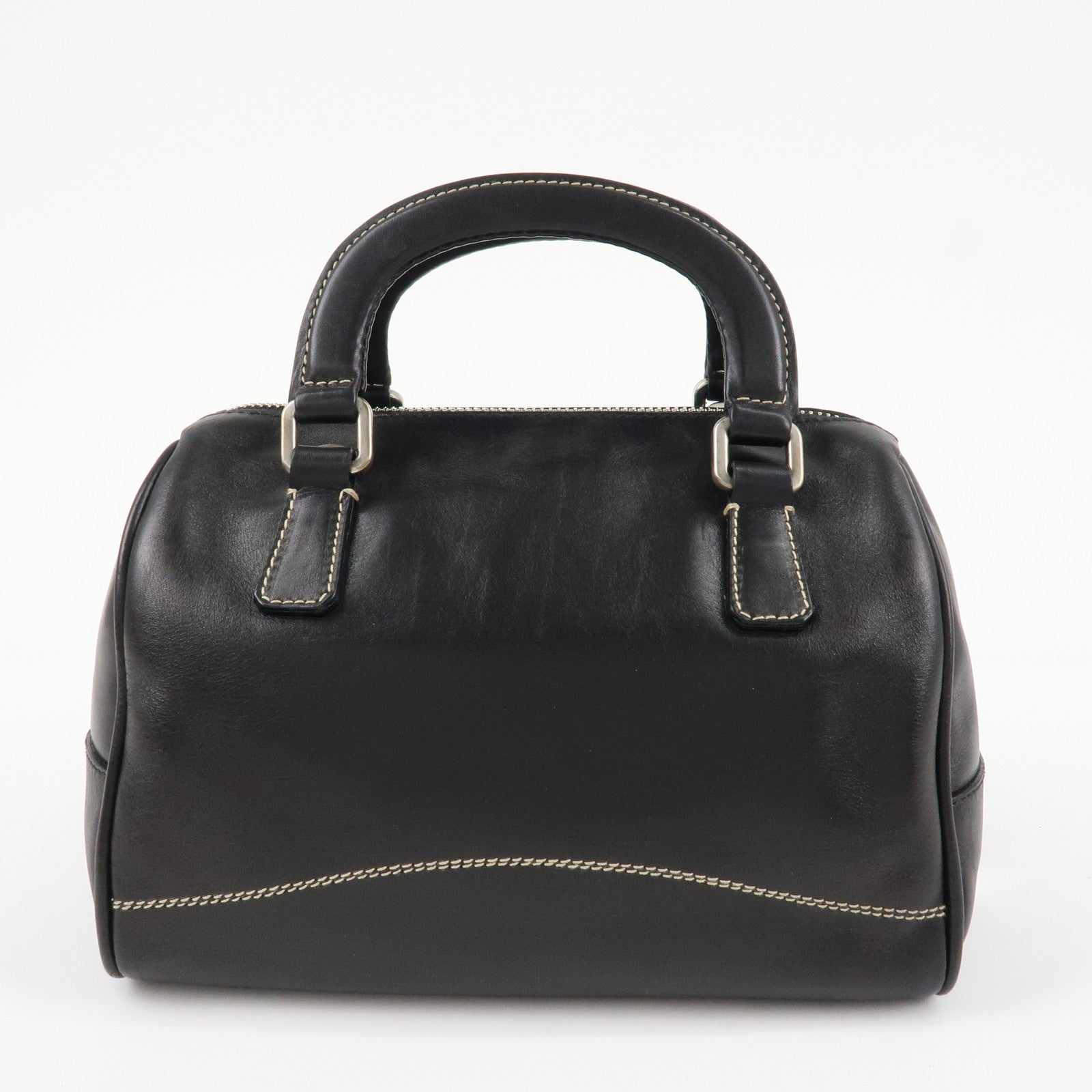 PRADA Leather Mini Boston Bag Hand Bag Black Used