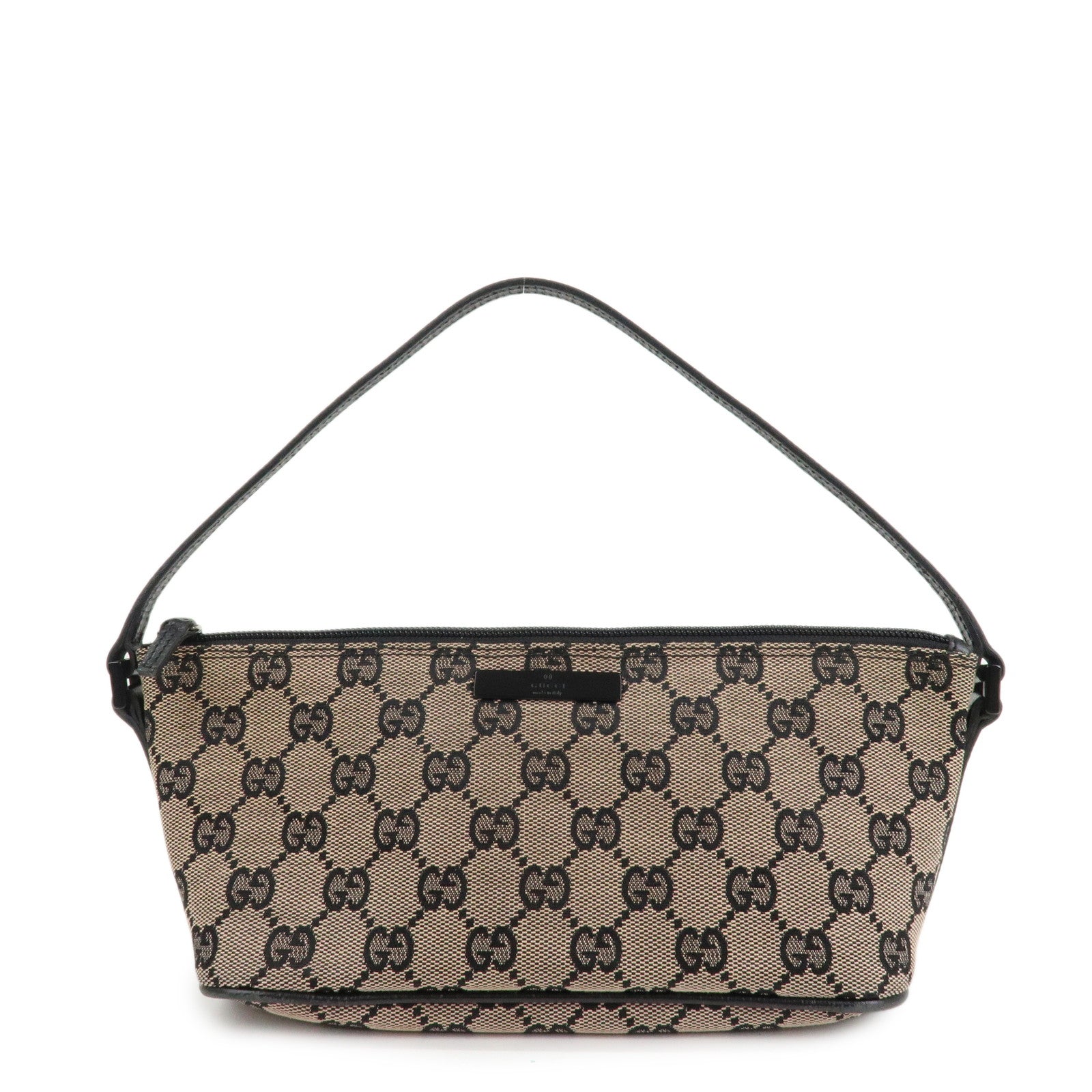 GUCCI Boat Bag GG Canvas Leather Hand Bag Beige Navy 07198