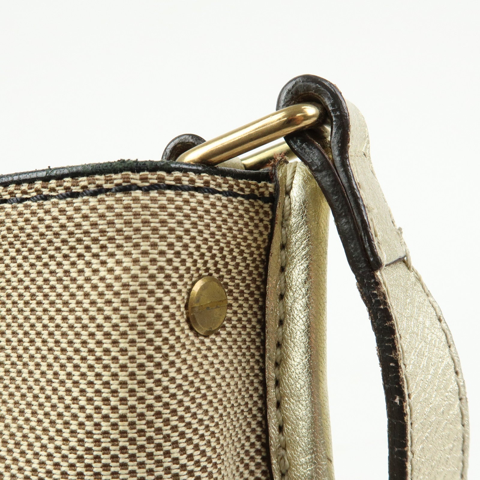 Chloe Harley Canvas Leather Shoulder Crossbody Bag Beige Gold