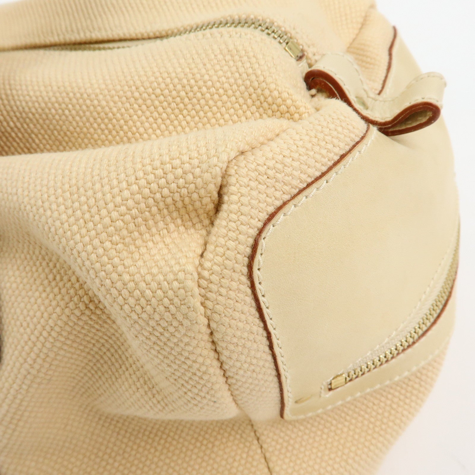 Chloe Cotton Leather Boston Bag Hand Bag Shoulder Bag Beige