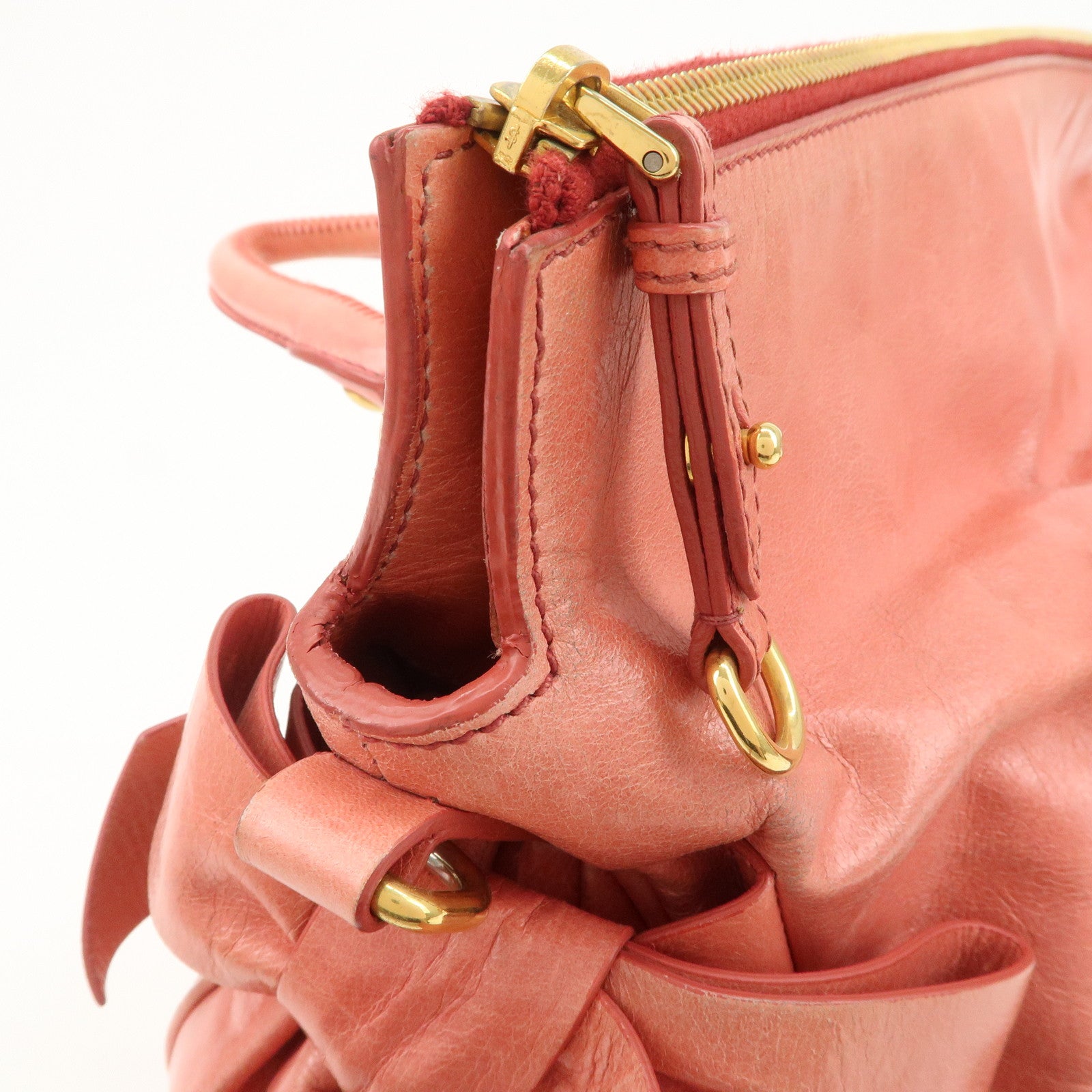 MIU MIU Leather Ribbon 2Way Shoulder Bag Hand Bag Pink RT0365
