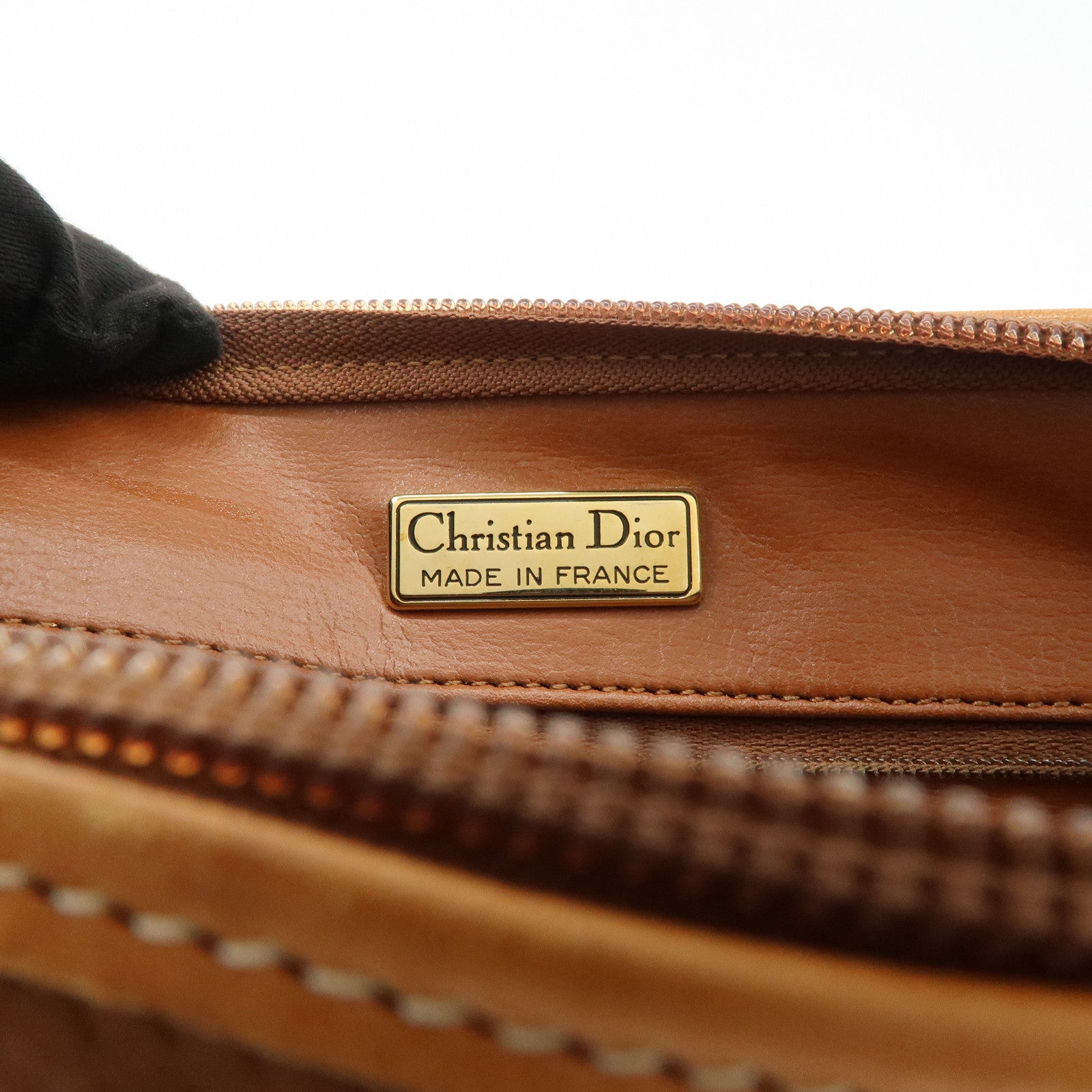 Christian Dior Logo Leather Shoulder Bag Brown Gold HDW