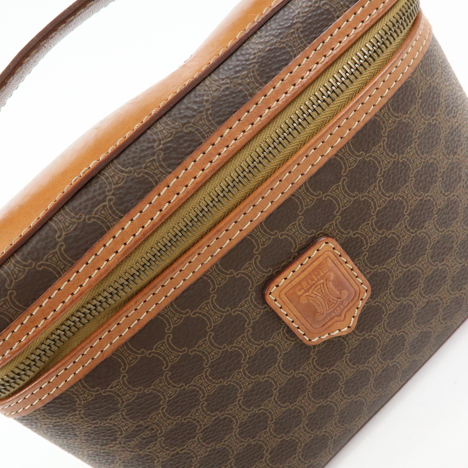 CELINE Macadam PVC Leather Hand Bag Vanity Bag Brown