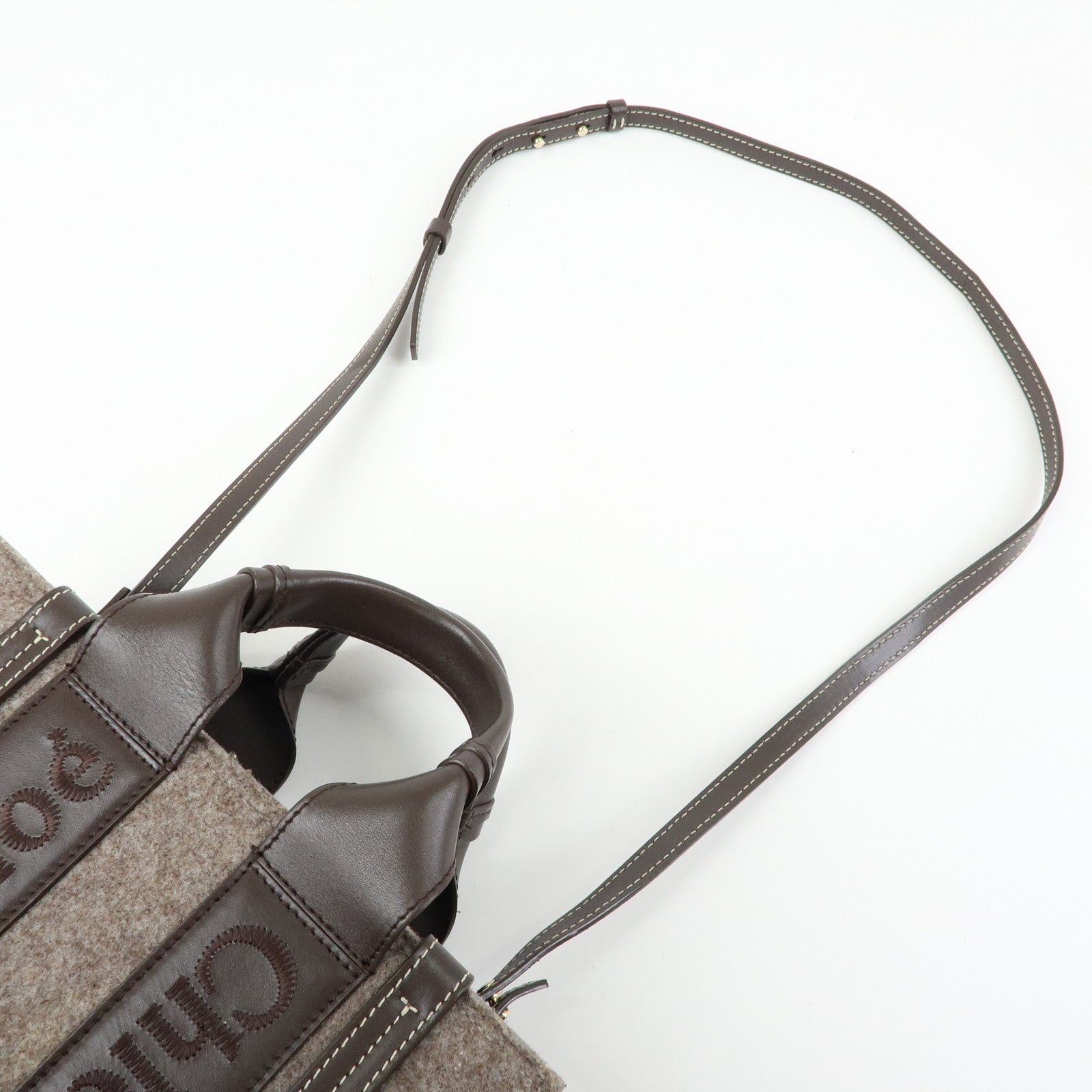 Chloe Woody Felt Leather Mini 2Way Bag Hand Bag Shoulder Bag Brown