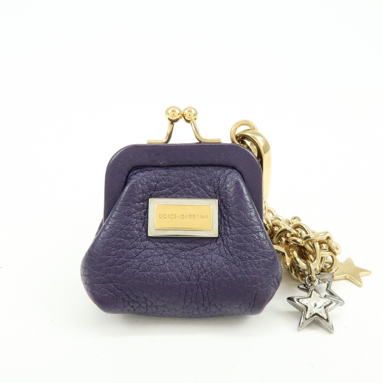 DOLCE & GABBANA Leather Chain Shoulder Coin Case Star Purple Gold