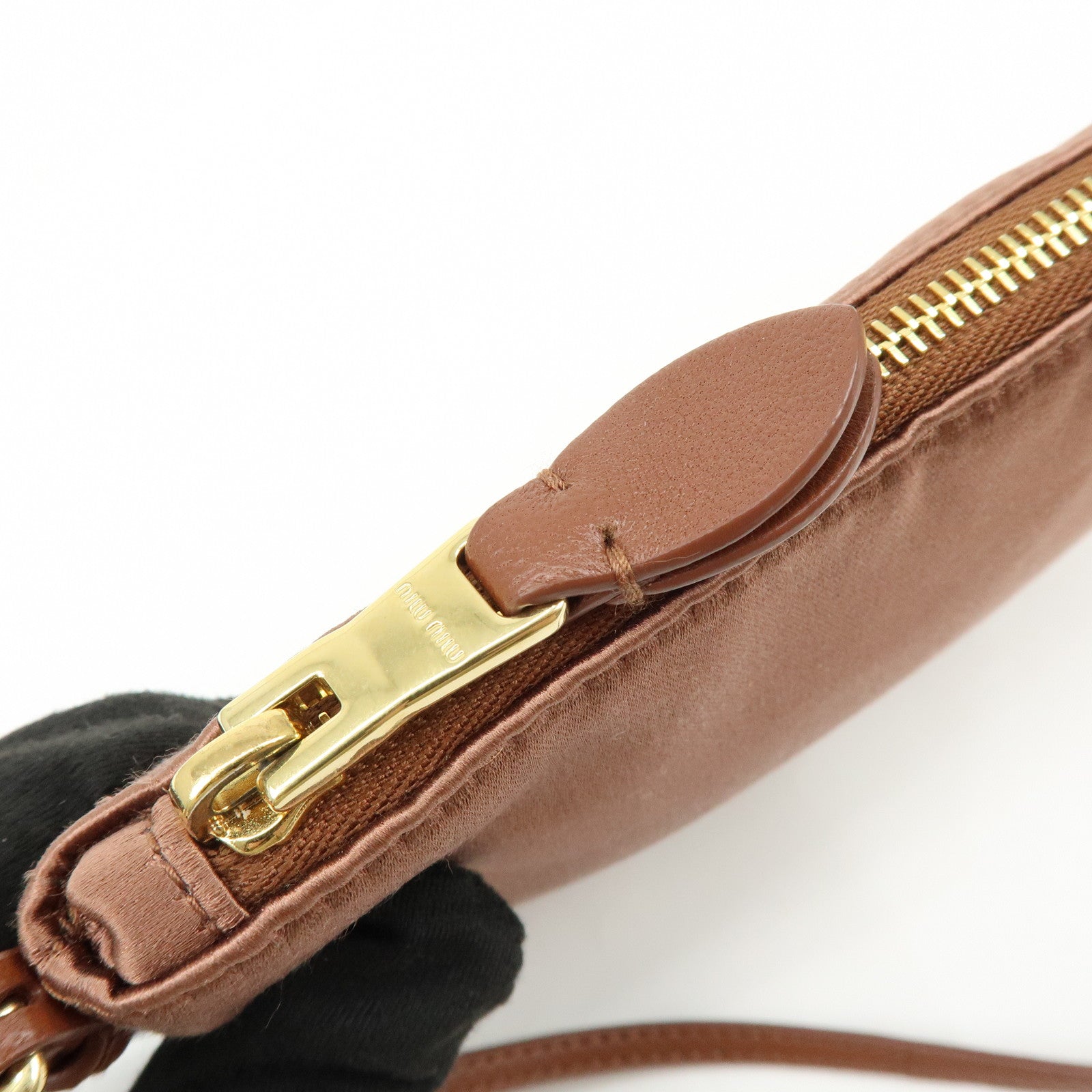 MIU MIU Logo Satin Mini Hand Bag Shoulder Bag Brown 5NI007