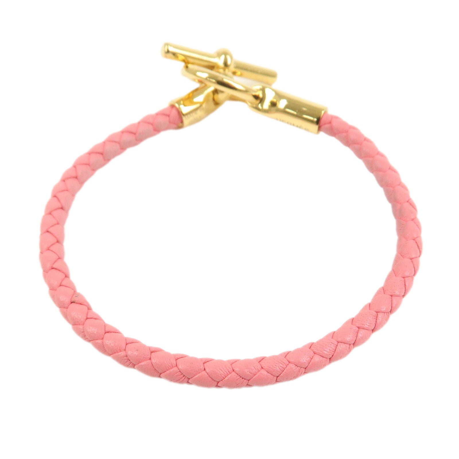 HERMES Glenan H Tresse en Veau Swift Leather Bracelet Pink