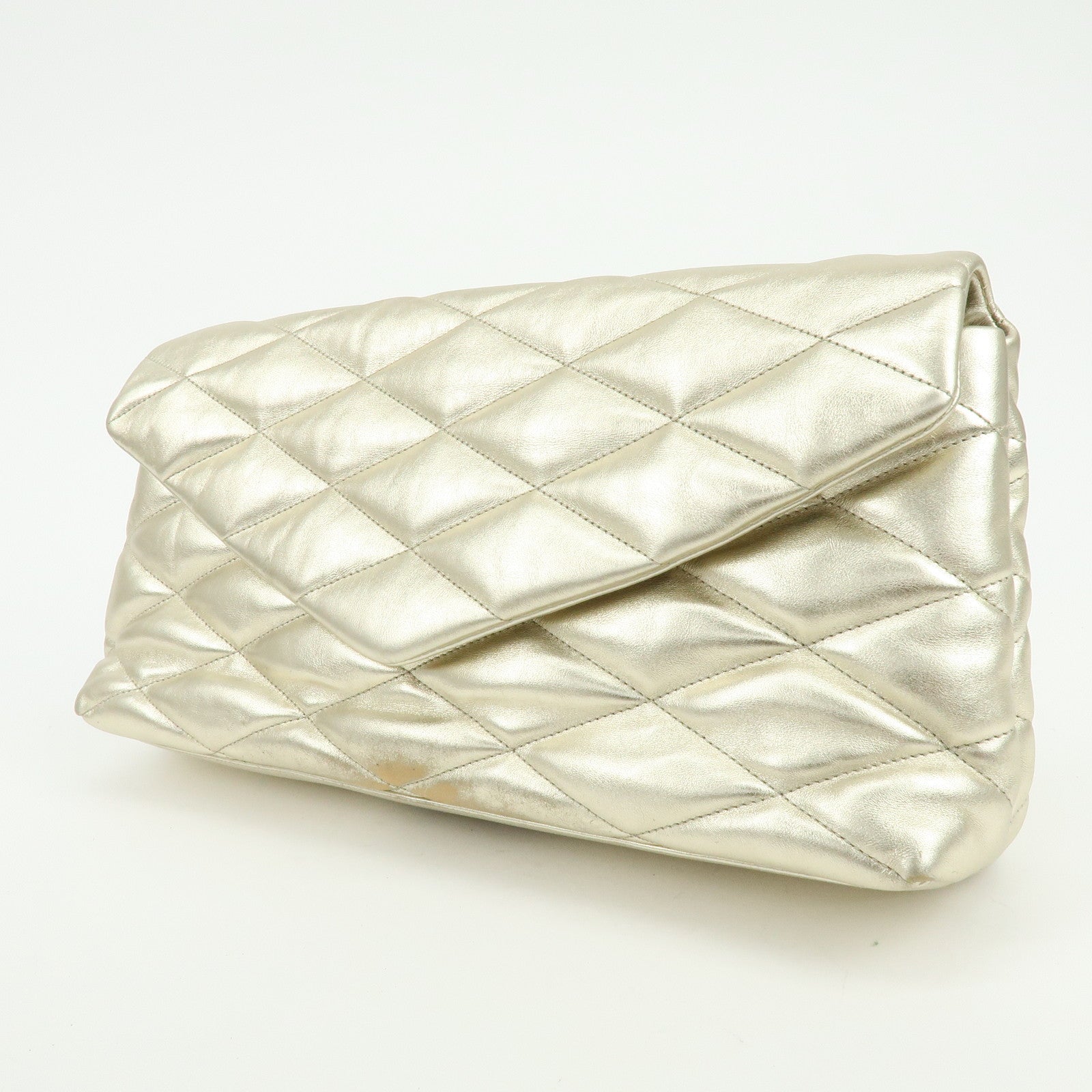 SAINT LAURENT PARIS Sade Leather Clutch Bag Gold 1655004