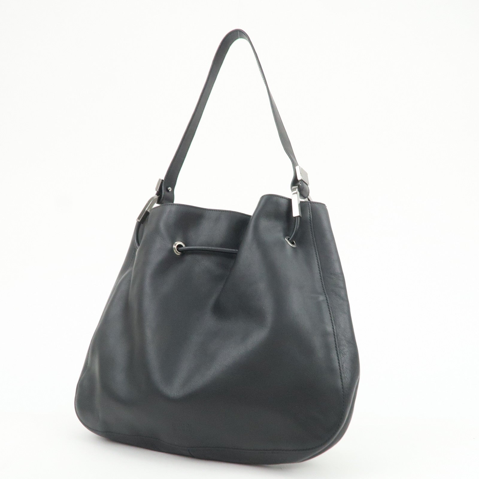 GUCCI Logo Leather Shoulder Bag Hand Bag Black 001・3748