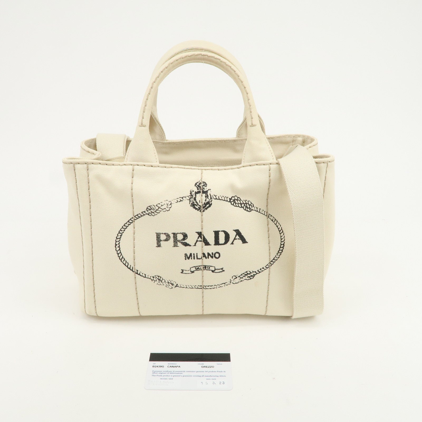 PRADA Canapa Mini Canvas 2Way Hand Shoulder Bag Ivory B2439G
