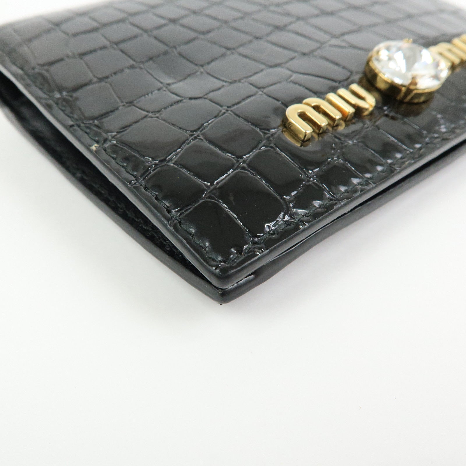 MIU MIU Embossed Patent Leather Bi-fold Compact Wallet Black 5MV204