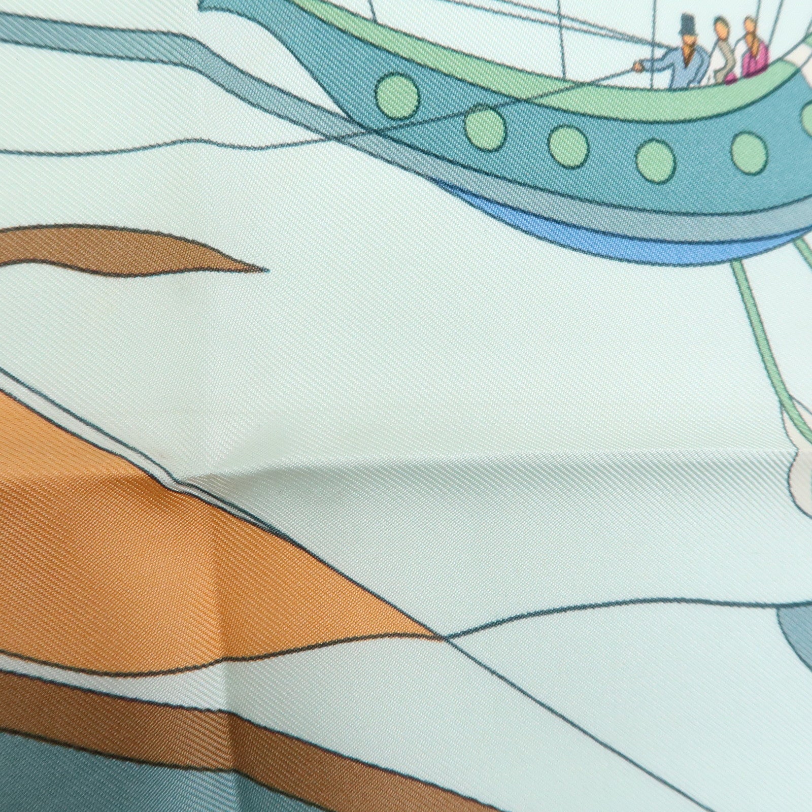 HERMES Carre 90 Silk 100% Scarf LES FOLIES DU CIEL Light Green Gray