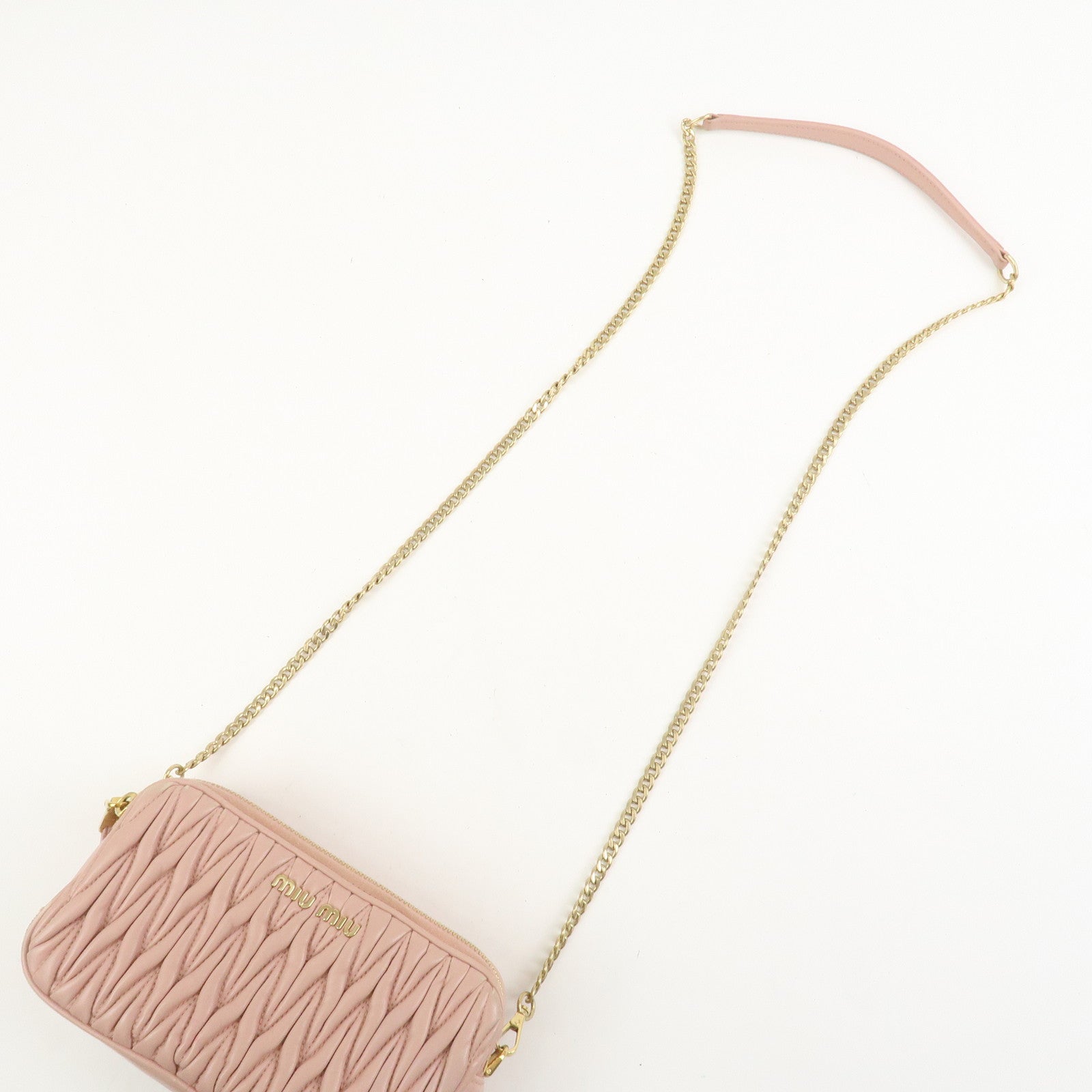 MIU MIU Matelasse Leather Chain Shoulder Bag Crossbody Bag Pink