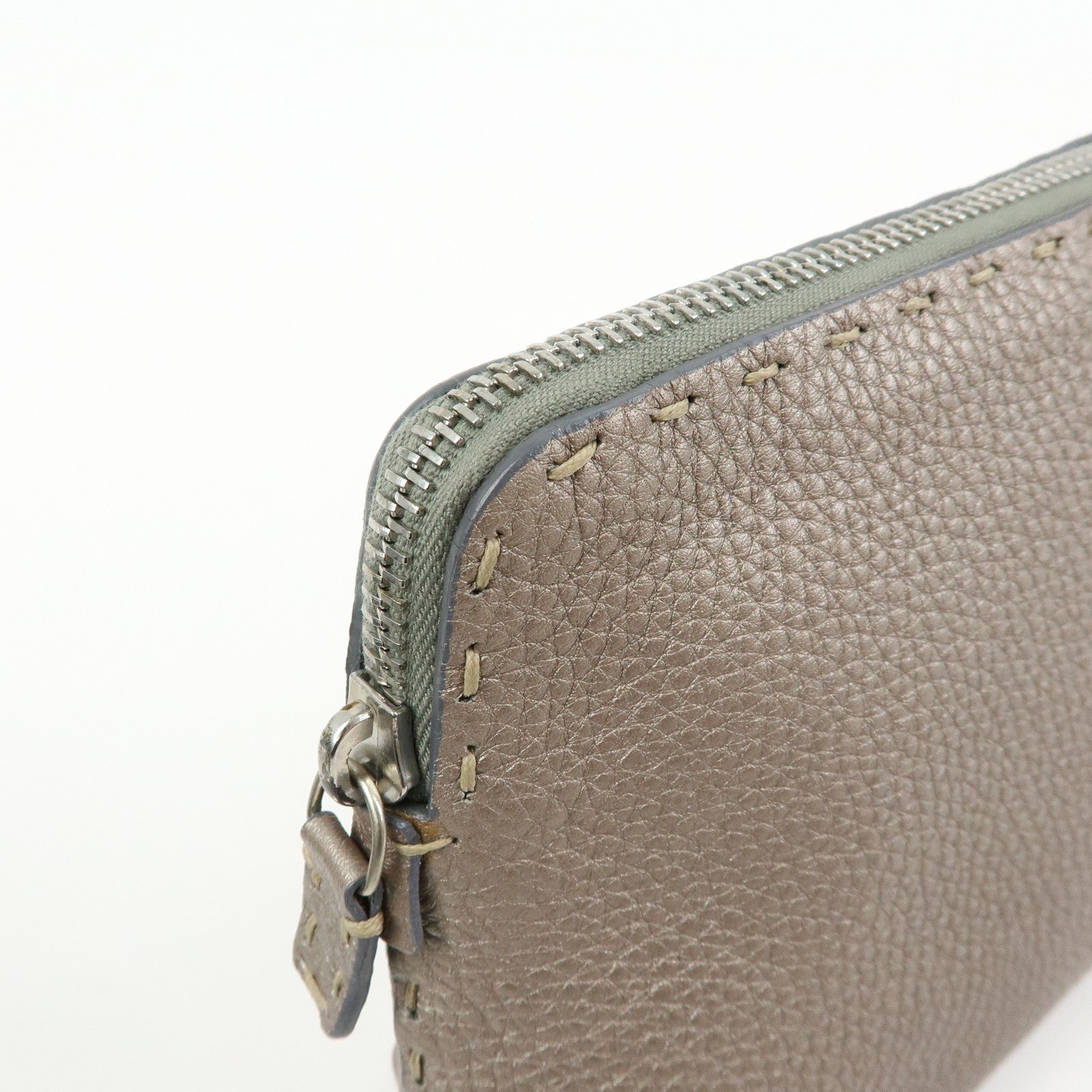 FENDI Selleria Leather Pouch Cosmetic Pouch Gray