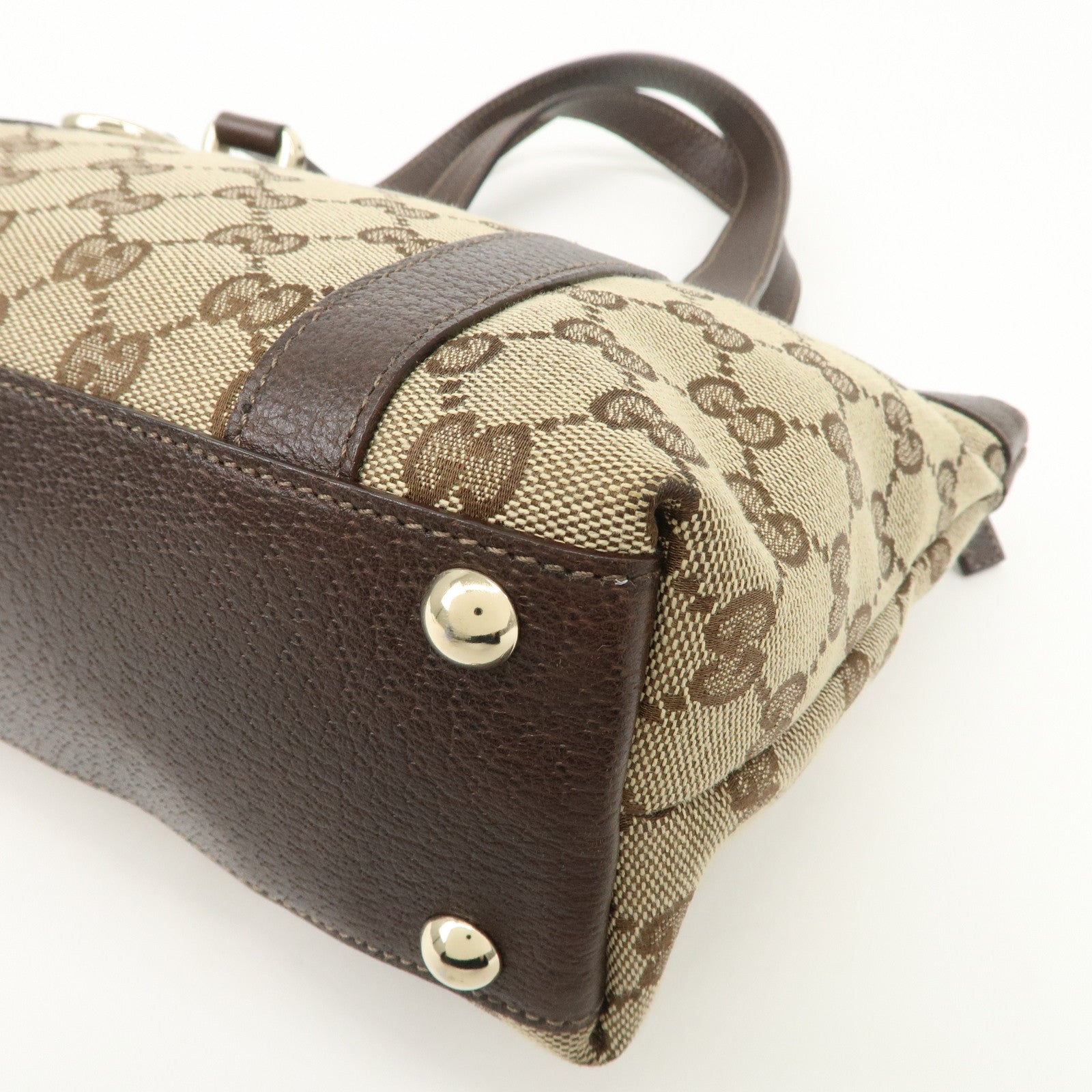 GUCCI Abbey GG Canvas Leather Tote Bag Beige Dark Brown 141471 Used