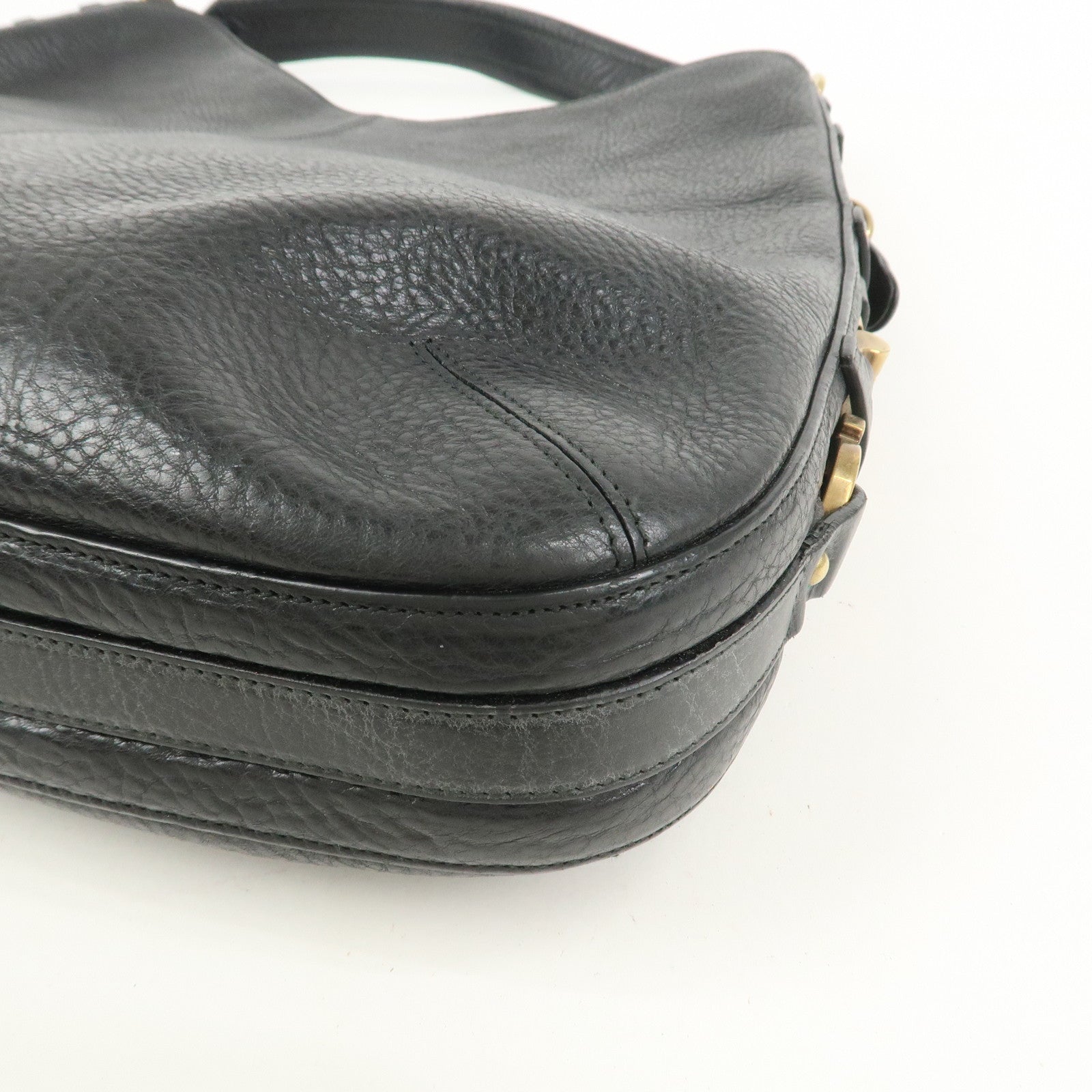 Ferragamo Gancini Calf Leather Shoulder Bag Hand Bag Black