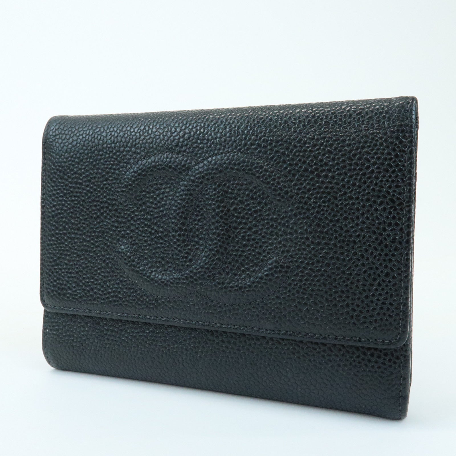 CHANEL COCO Mark Caviarskin Compact Wallet Flap Wallet Black