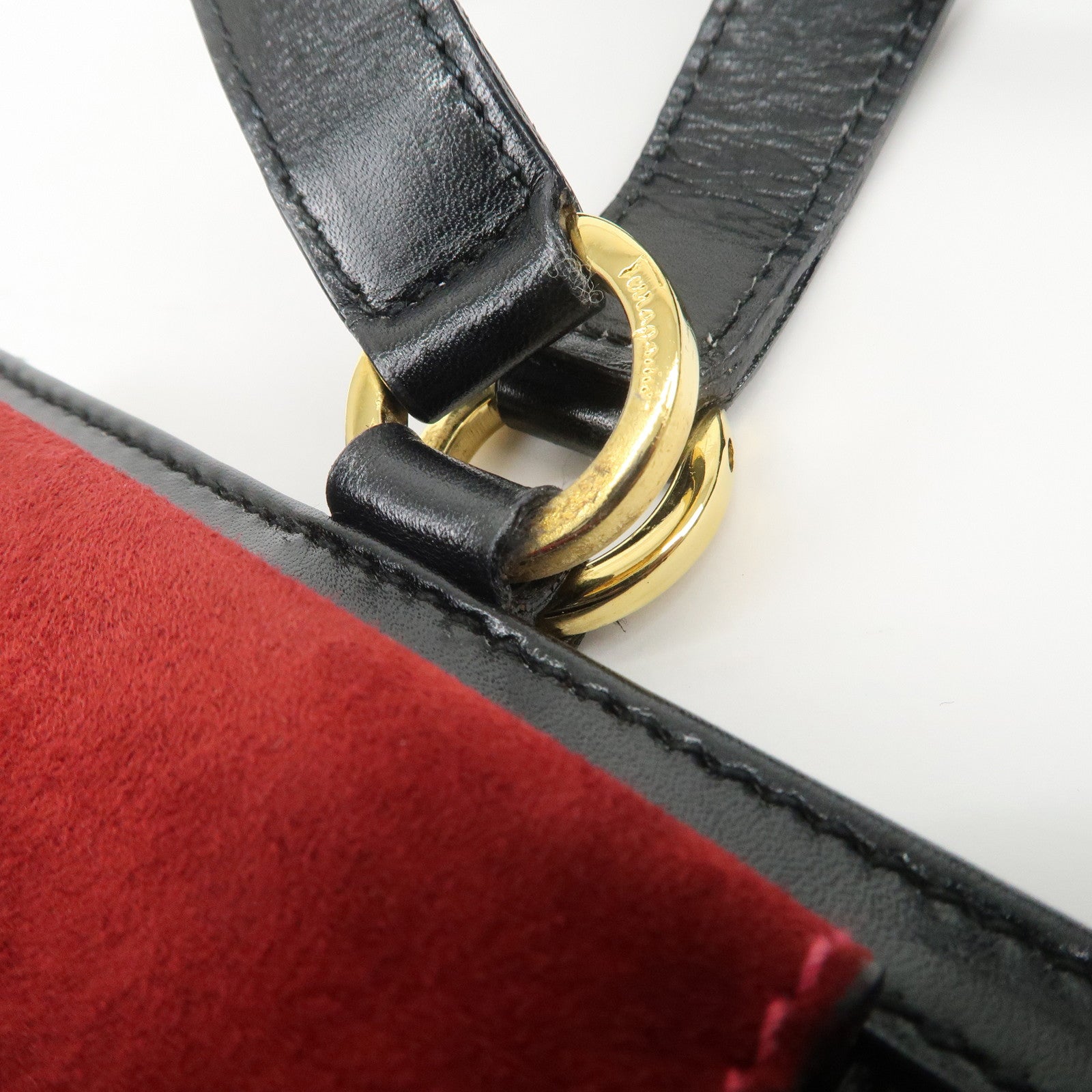 Ferragamo Gancini Suede Leather Hand Bag Tote Bag Black Khaki Red