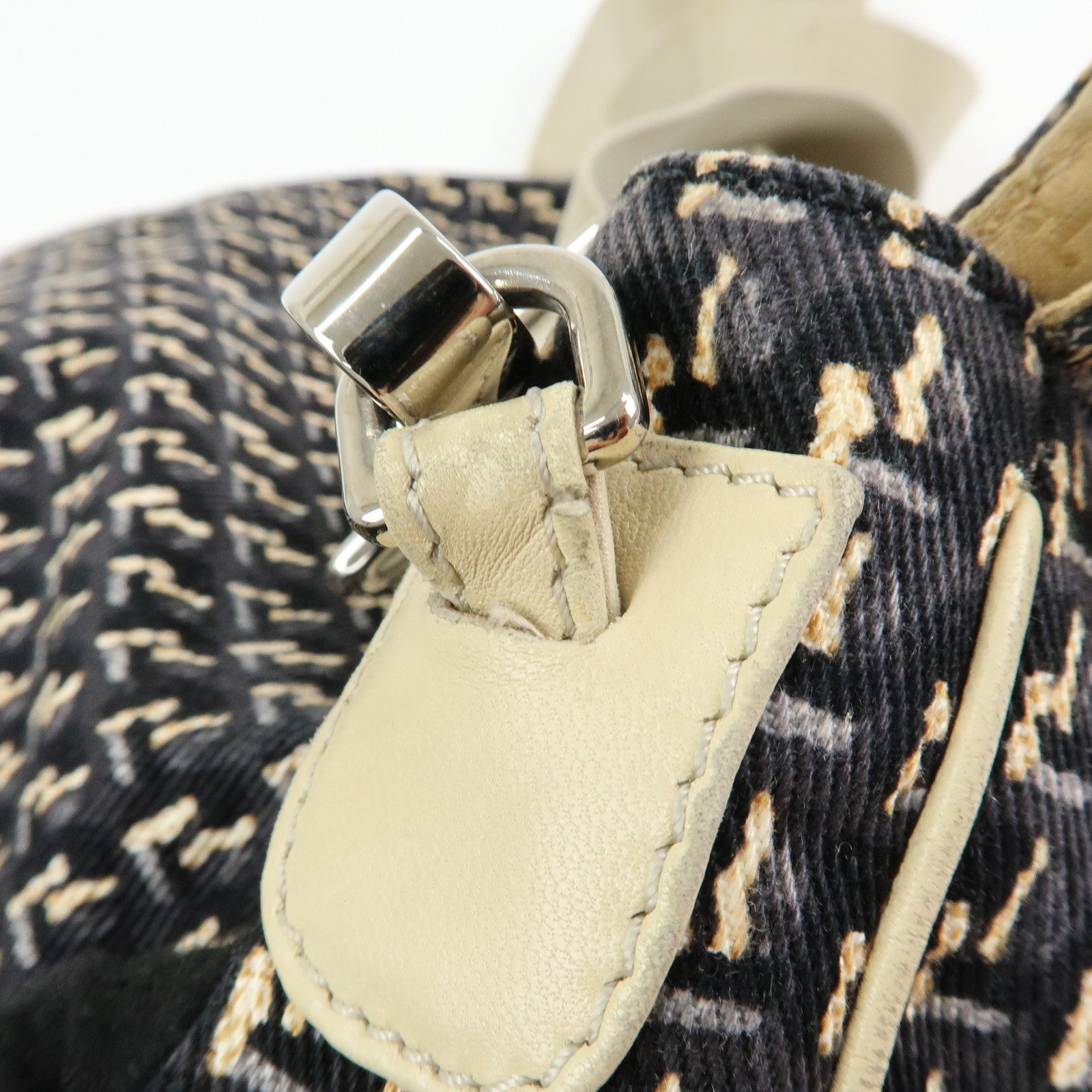 CHANEL Canvas Leather 2Way Bag Hand Bag Shoulder Bag Black Ivory