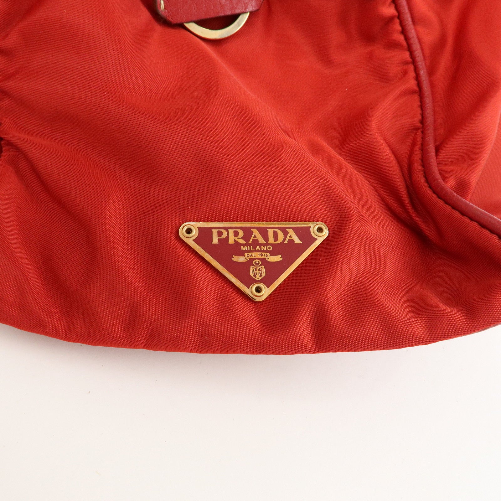 PRADA Triangle Logo Nylon Leather Shoulder Bag Hand Bag Red