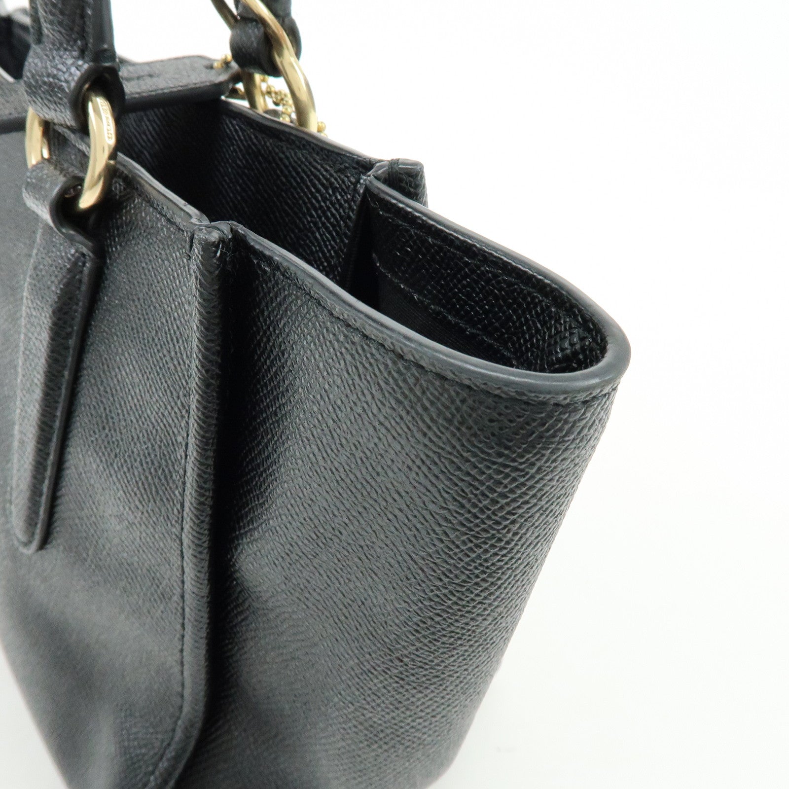 COACH Logo Leather Hand Bag Tote Bag Shouder Bag Black