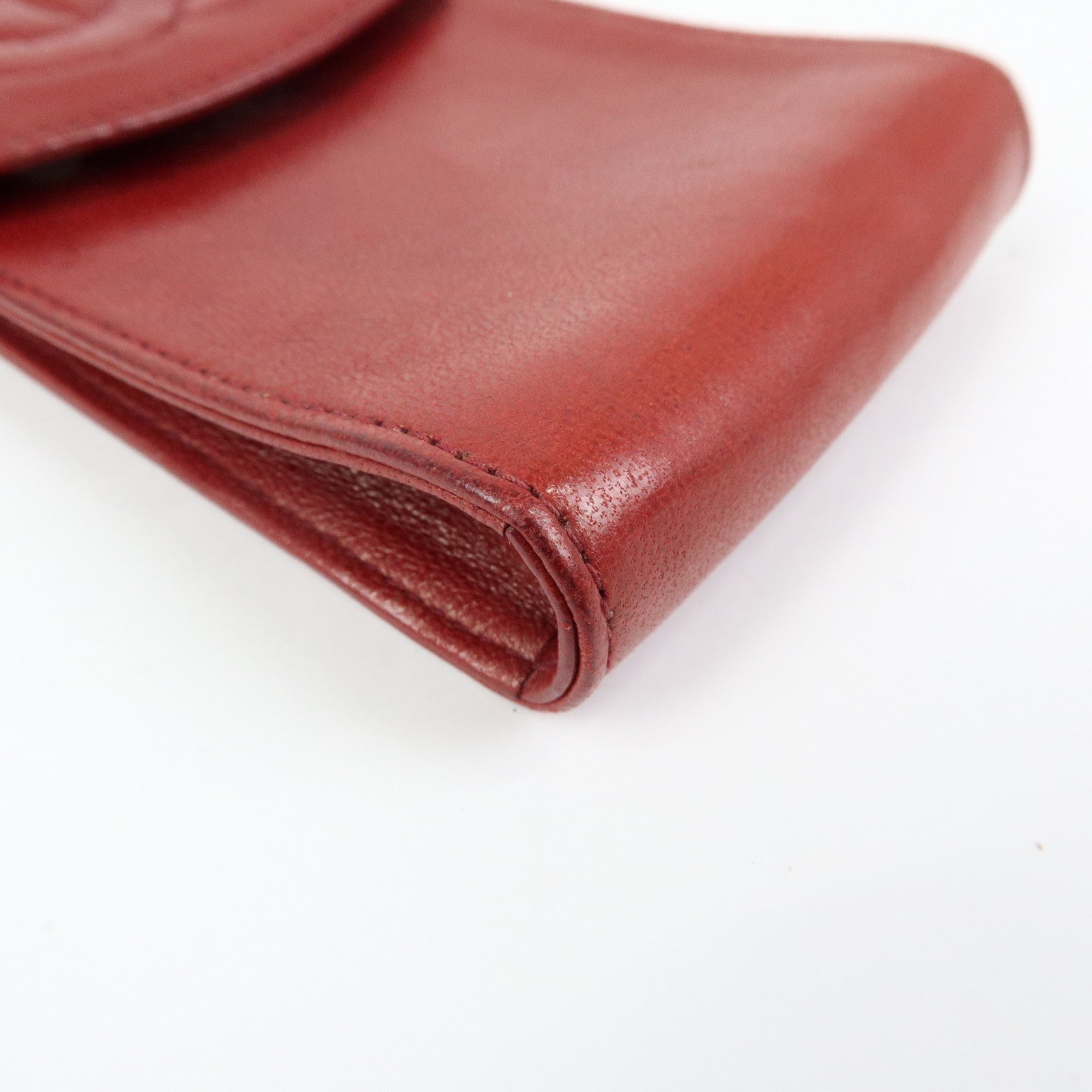 CHANEL COCO Mark Lamb Skin Cigarette Case Key Case Red