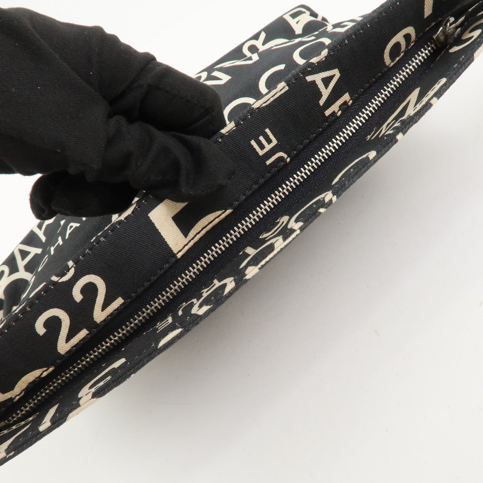 CHANEL By Sea Line Canvas Clutch Bag Cosmetic Pouch Black White