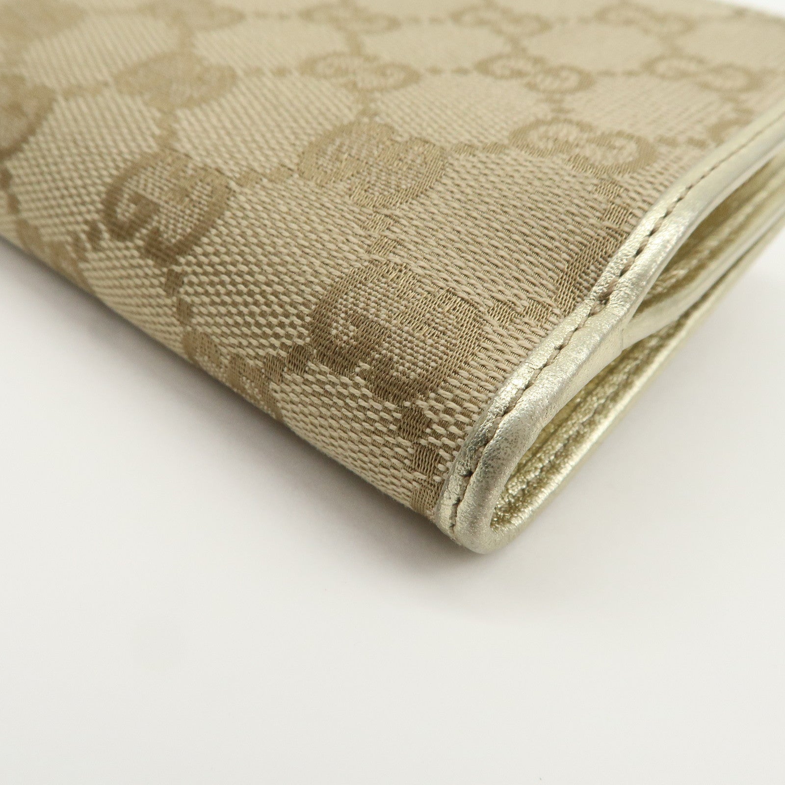 GUCCI Abbey GG Canvas Leather Bi-fold Wallet Beige Gold 154255